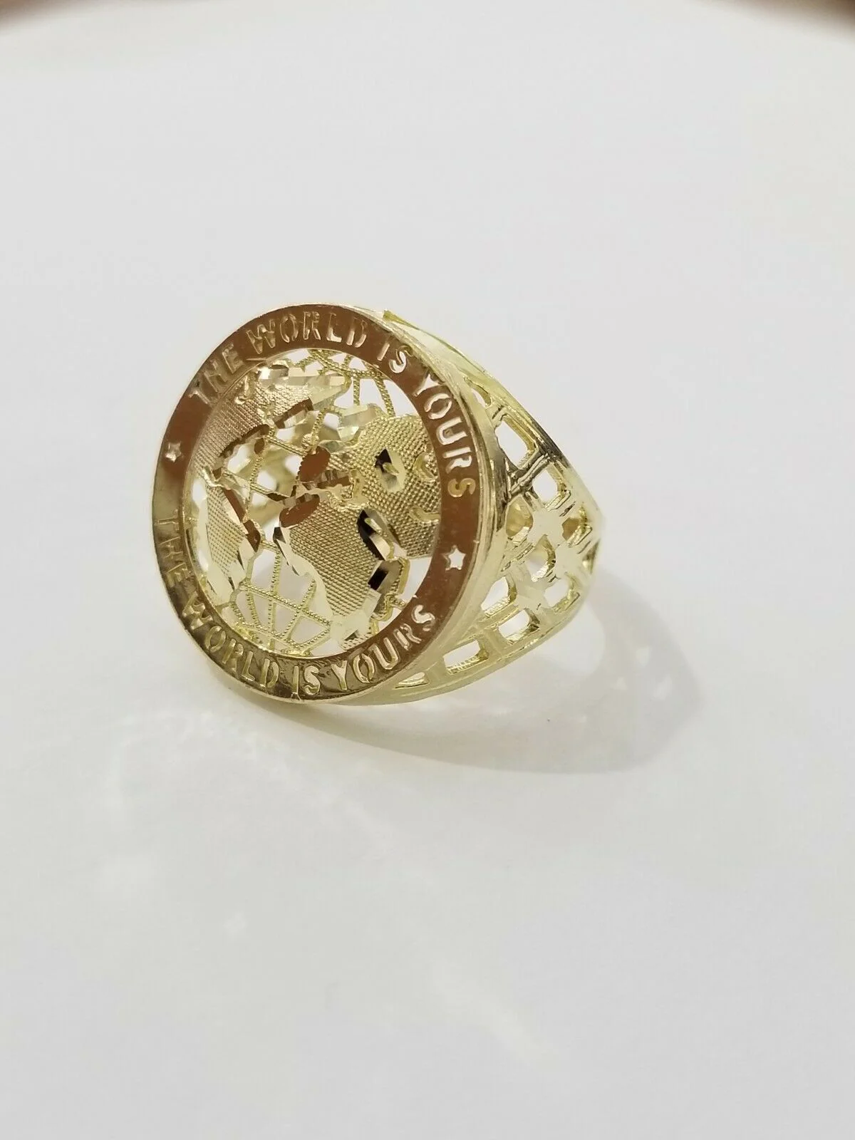 Real 10k Yellow Gold World Map Mens Ring The World Is Yours Engraved Ring Unique - Image 4