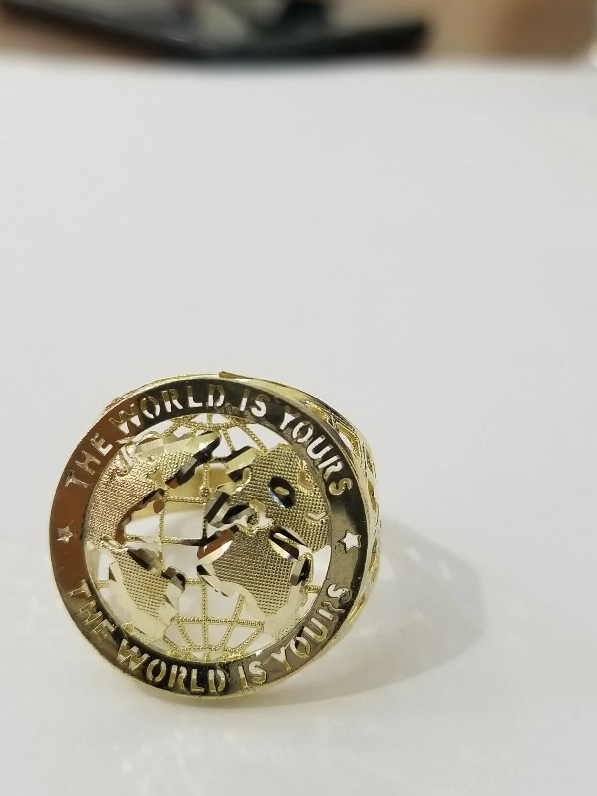 Real 10k Yellow Gold World Map Mens Ring The World Is Yours Engraved Ring Unique - Image 5