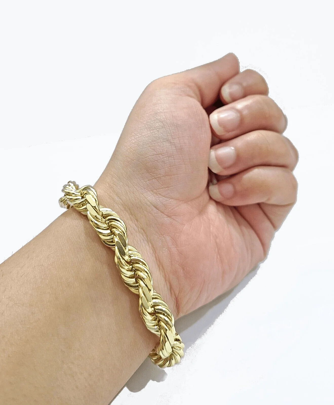Real 10k Yellow Solid Gold 10mm Rope Bracelet 9'' inch 10kt Unisex - Image 2
