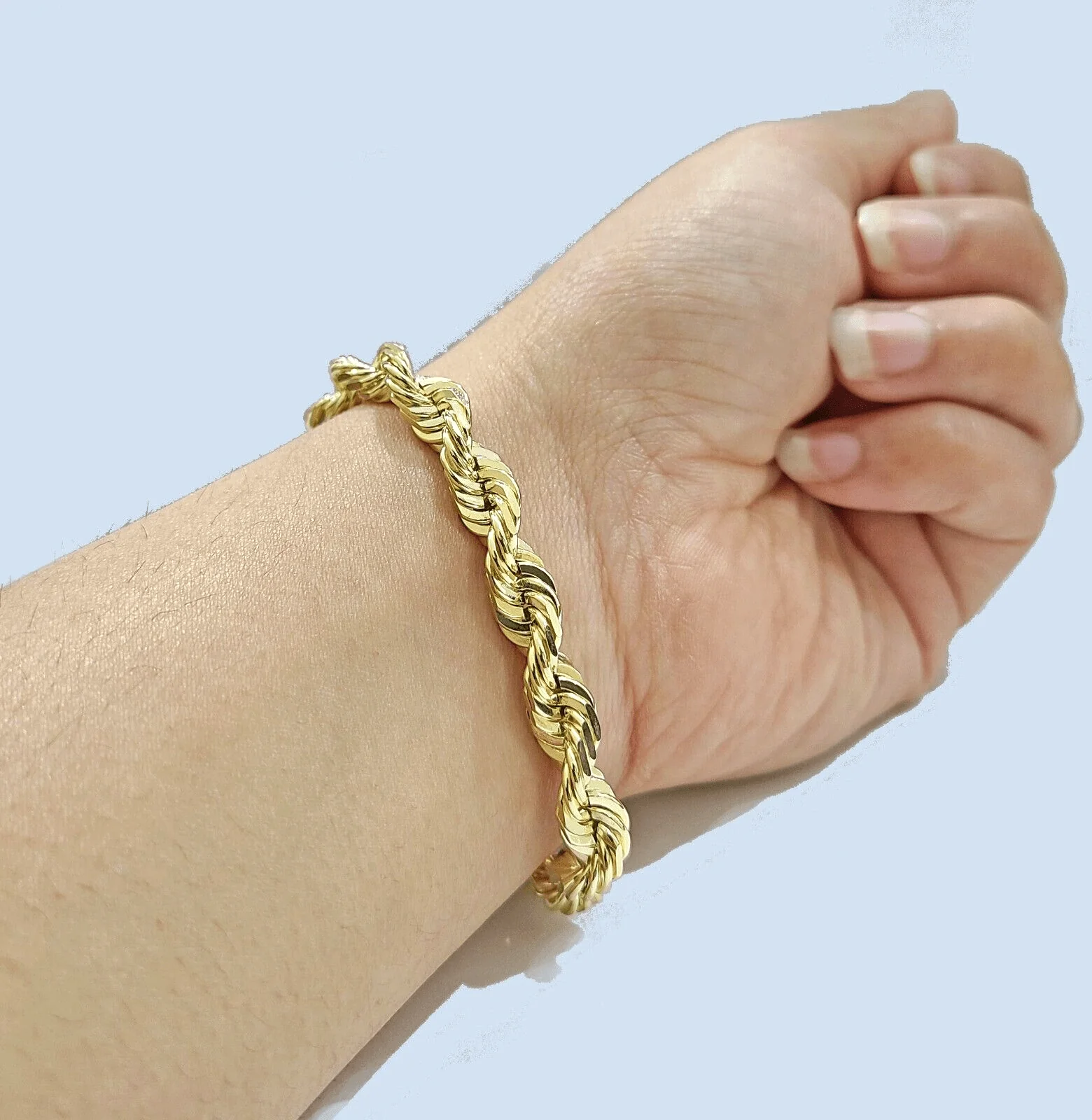 Real 10k Yellow Solid Gold 7mm Rope Bracelet 8'' inch 10kt Unisex - Image 2