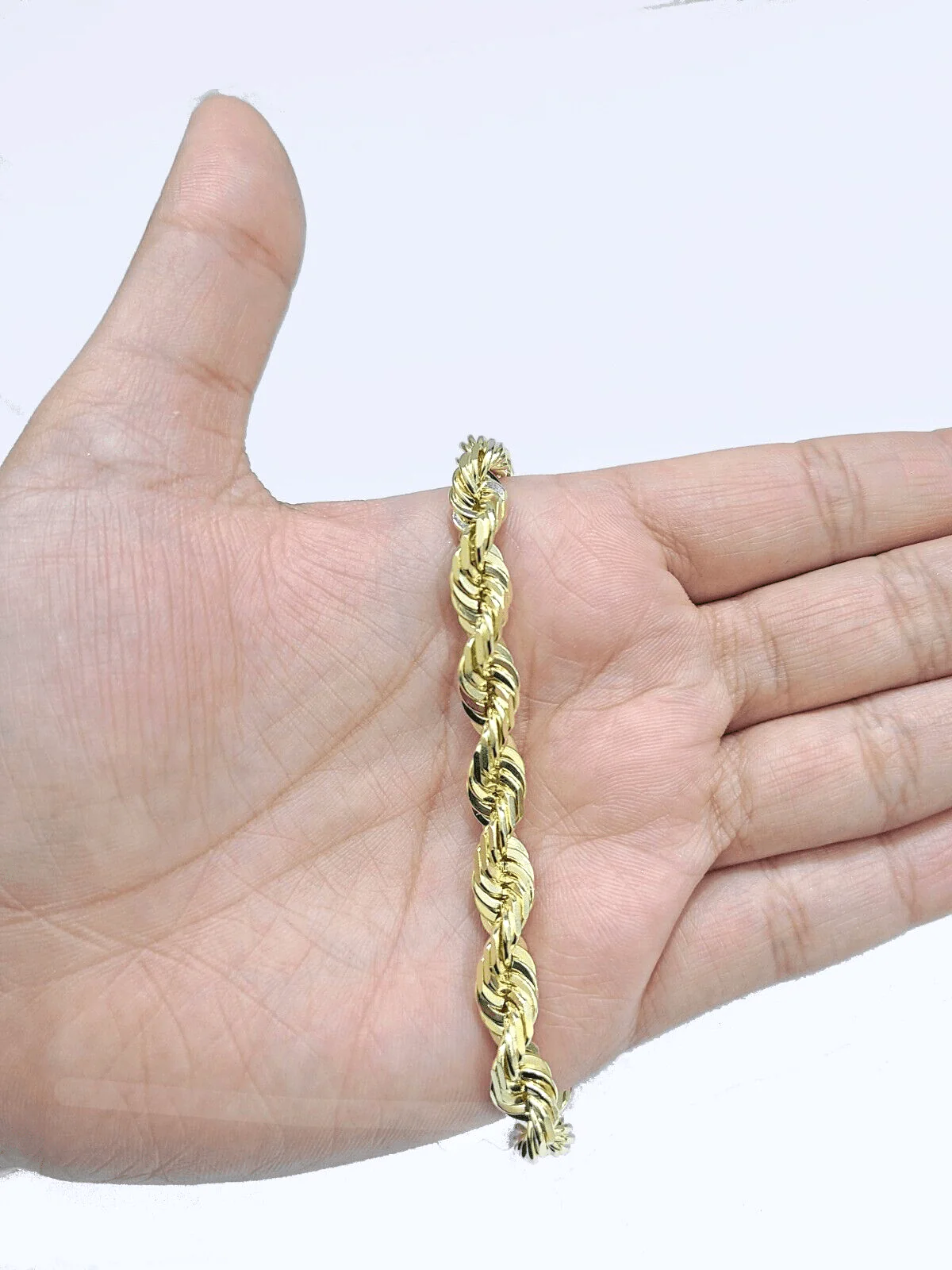 Real 10k Yellow Solid Gold 7mm Rope Bracelet 8'' inch 10kt Unisex - Image 3