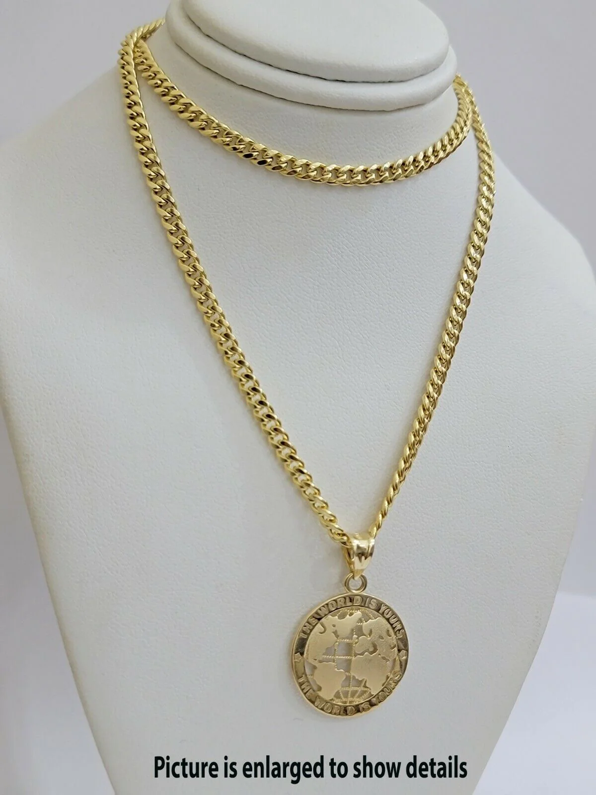 Real 10kt Gold Cuban Link Chain Pendant Set 22" 3.5mm Necklace World Map Charm - Image 11