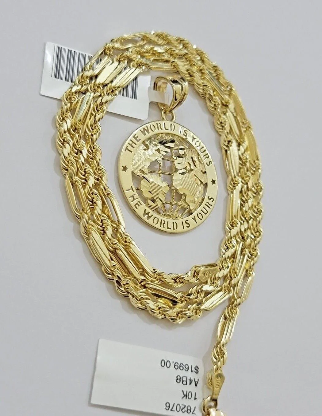 Real 10kt Gold Milano Rope Chain World Map Charm Pendant Set 18-24 Inch Necklace - Image 4
