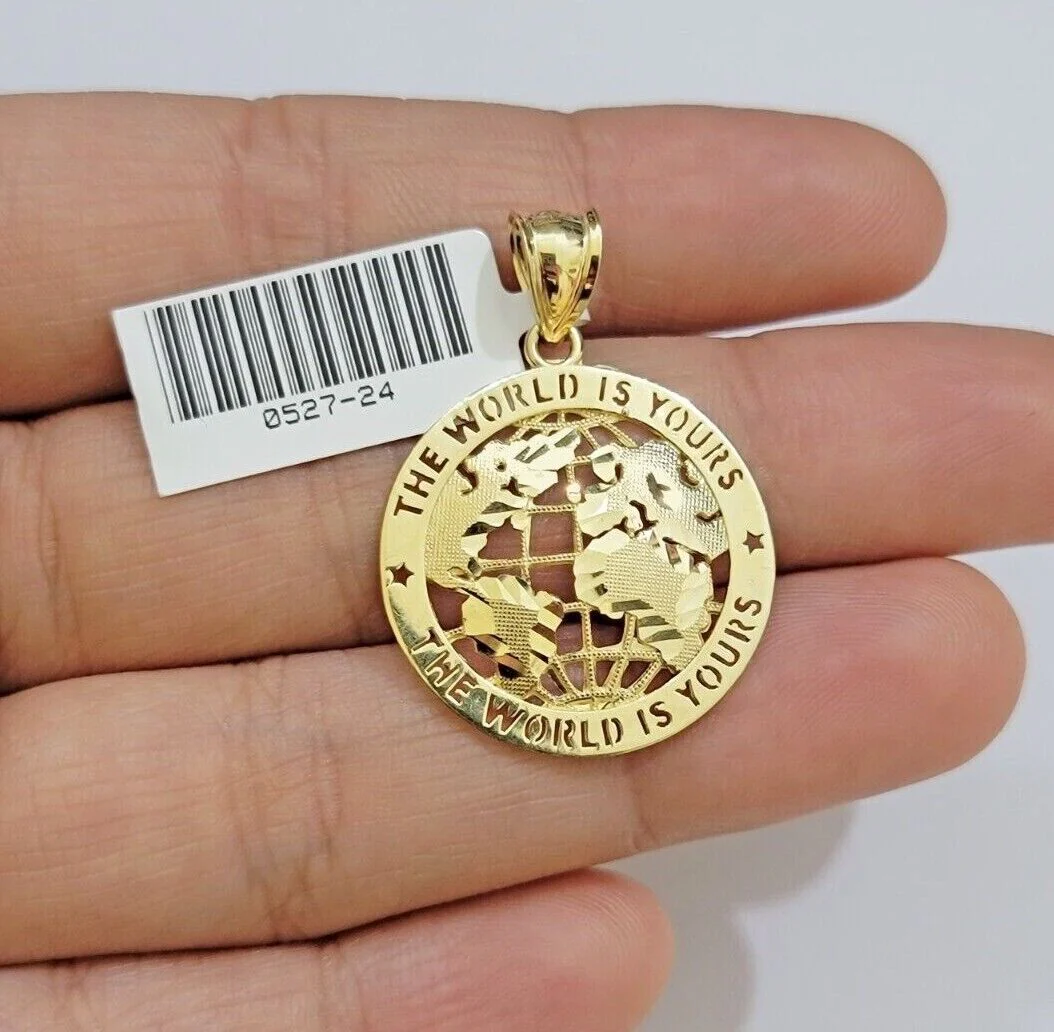 Real 10kt Gold Milano Rope Chain World Map Charm Pendant Set 18-24 Inch Necklace - Image 7