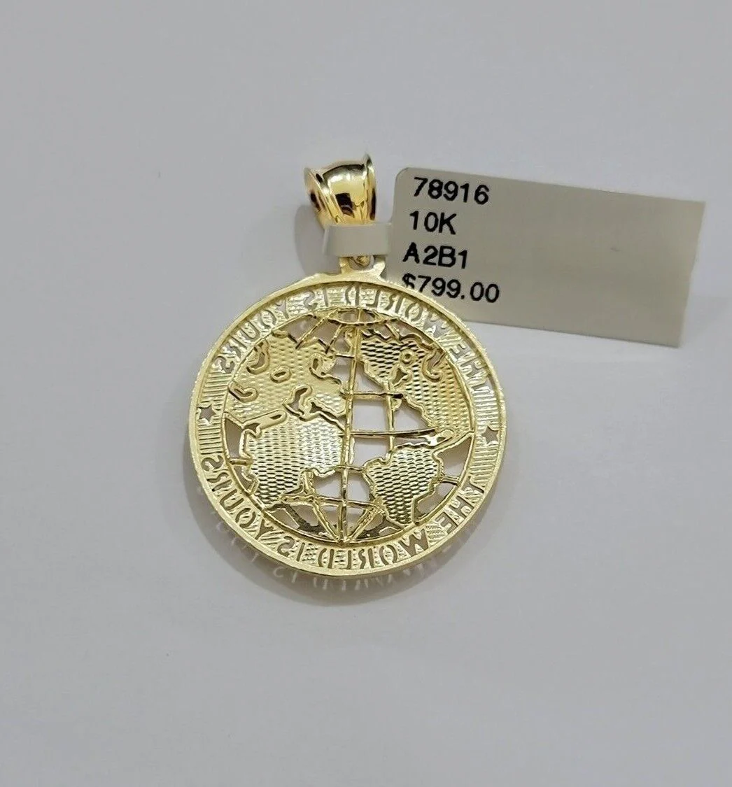 Real 10kt Gold Milano Rope Chain World Map Charm Pendant Set 18-24 Inch Necklace - Image 9