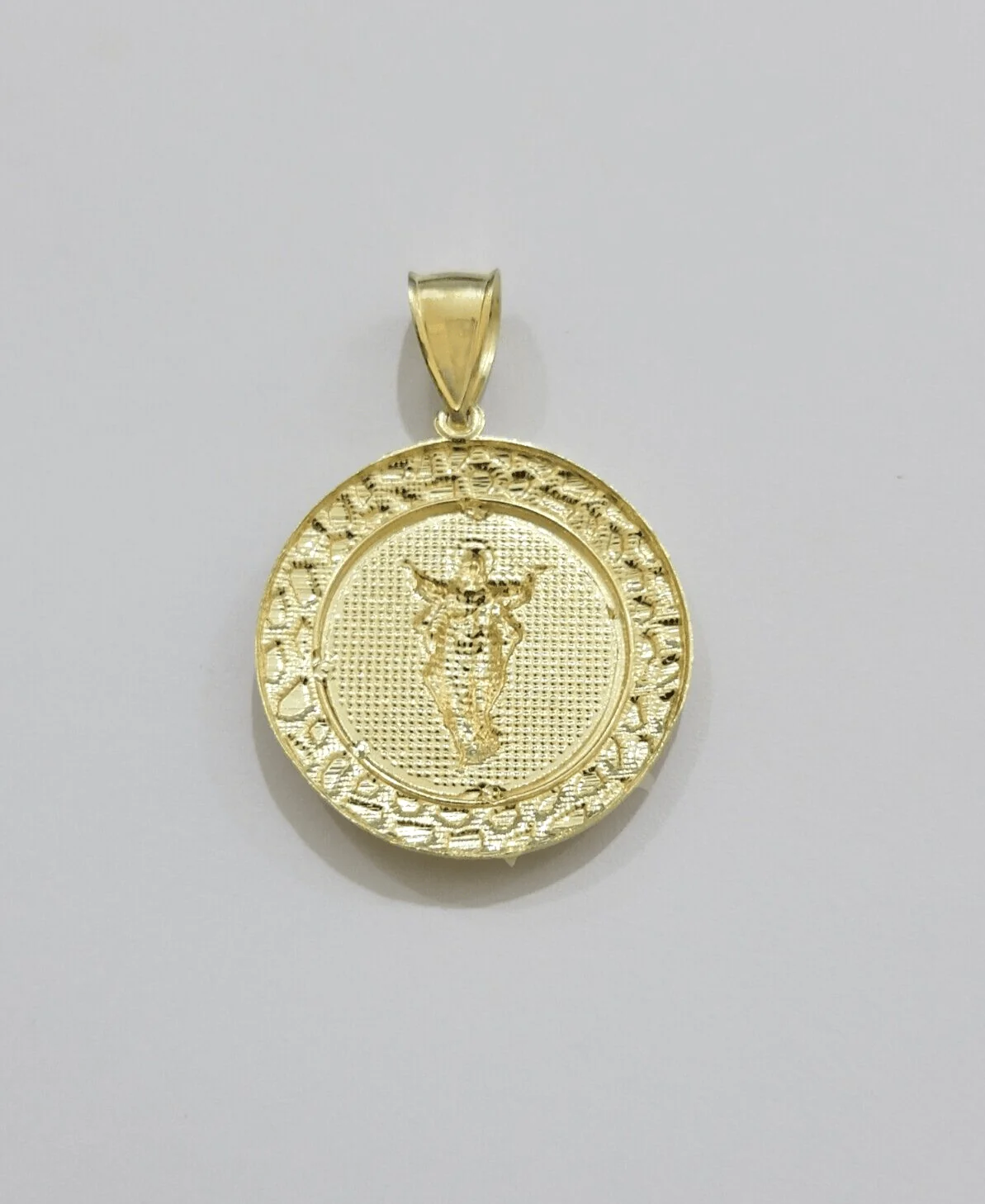 Real 10kt Jesus Circle Charm Pendant 10k Yellow Gold Chain Necklace 1.5 Inch NEW - Image 4