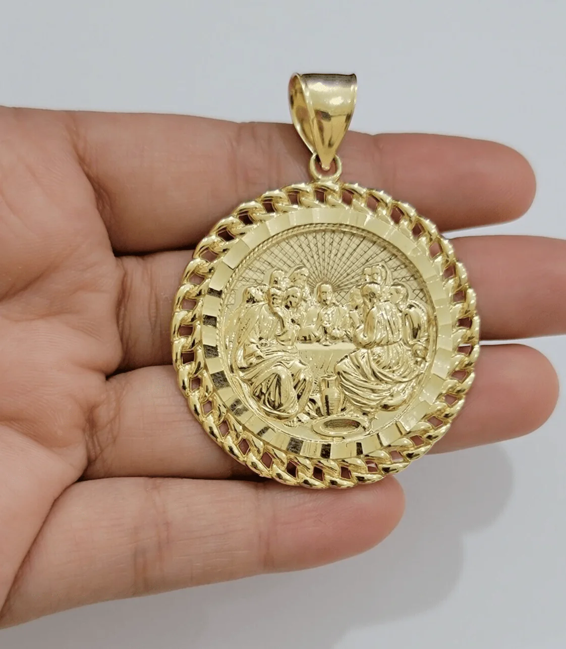 Real 10kt Last Supper Charm Pendant 10k Yellow Gold Chain Necklace 2 Inches SALE - Image 5