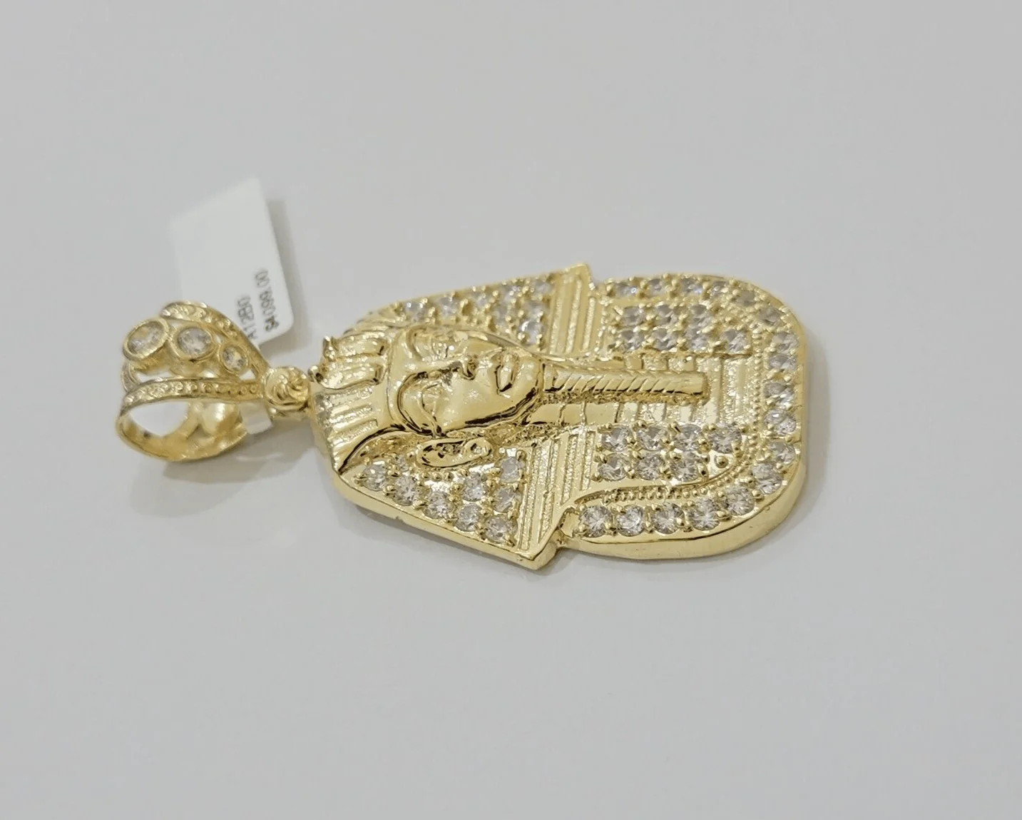 Real 10kt Pharoah Charm Pendant CZ 10k Yellow Gold For Chain Necklace 2.2'' SALE - Image 3
