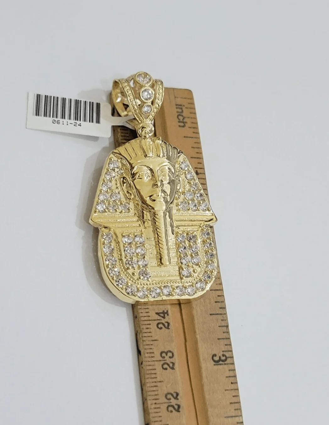 Real 10kt Pharoah Charm Pendant CZ 10k Yellow Gold For Chain Necklace 2.2'' SALE - Image 4