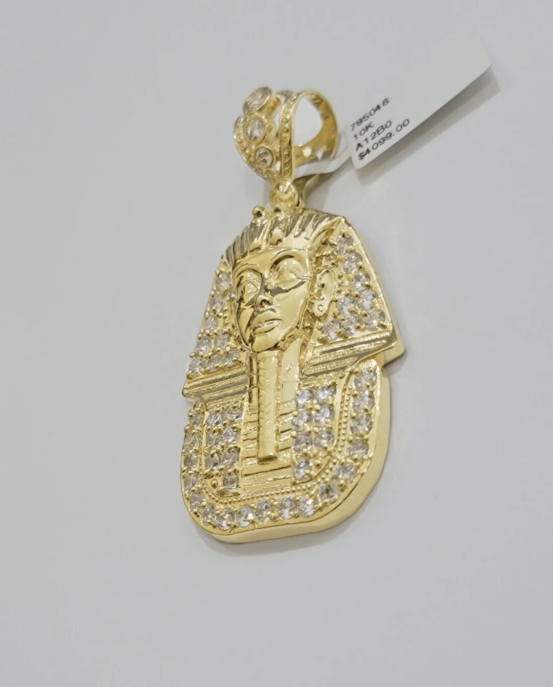 Real 10kt Pharoah Charm Pendant CZ 10k Yellow Gold For Chain Necklace 2.2'' SALE - Image 7