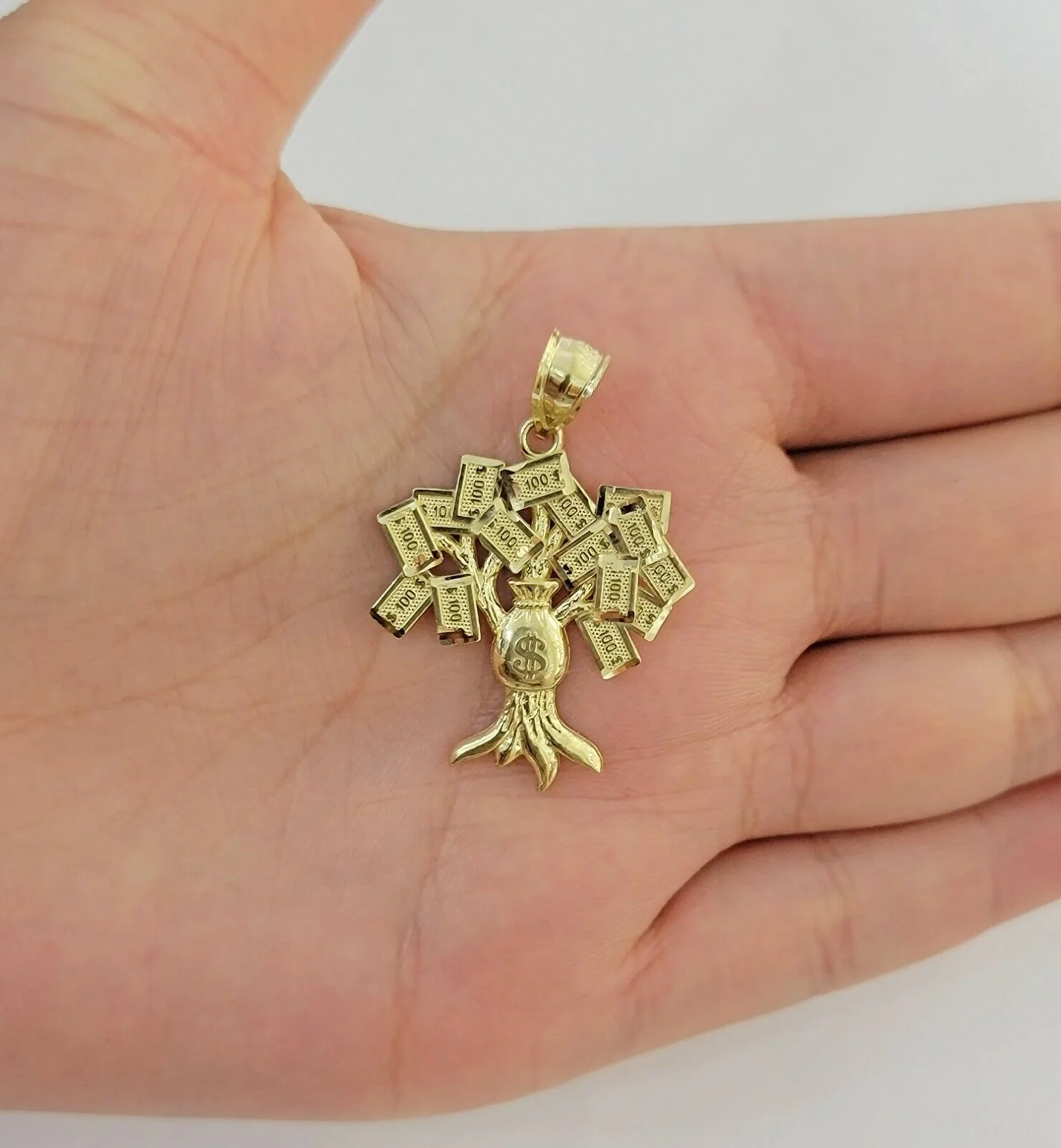 REAL 10kt Rope Necklace 24" With 10k Yellow Gold Pendant Money Tree Charm,UNIQUE - Image 2