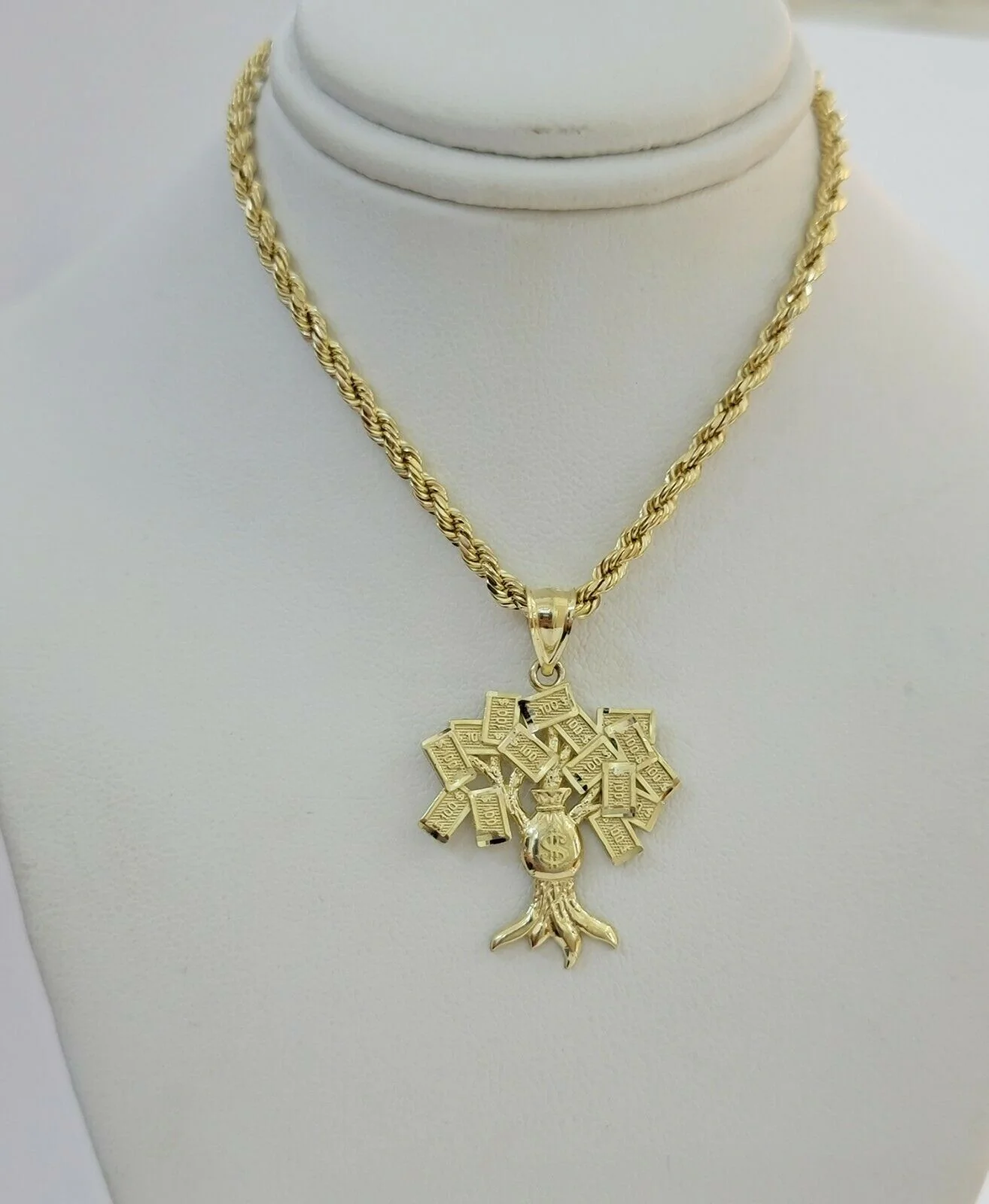 REAL 10kt Rope Necklace 24" With 10k Yellow Gold Pendant Money Tree Charm,UNIQUE - Image 3