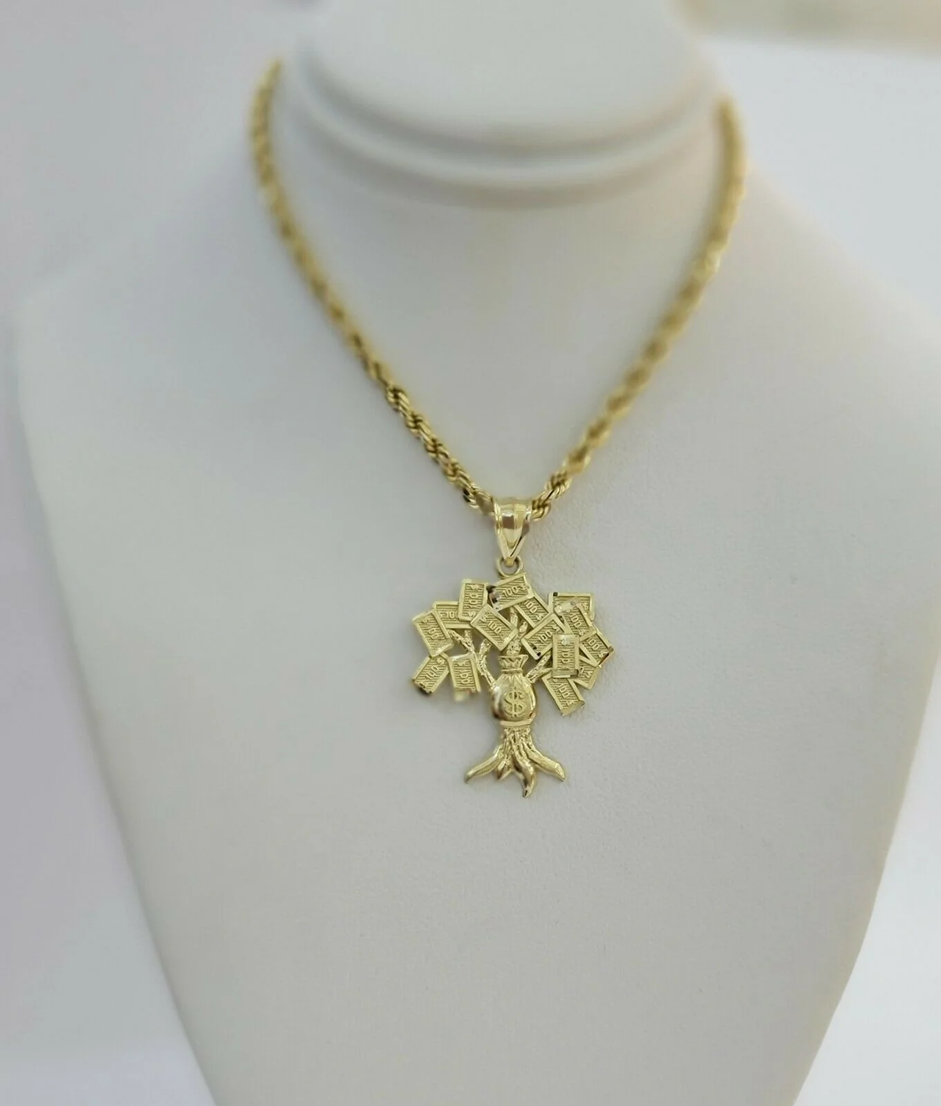 REAL 10kt Rope Necklace 24" With 10k Yellow Gold Pendant Money Tree Charm,UNIQUE - Image 8