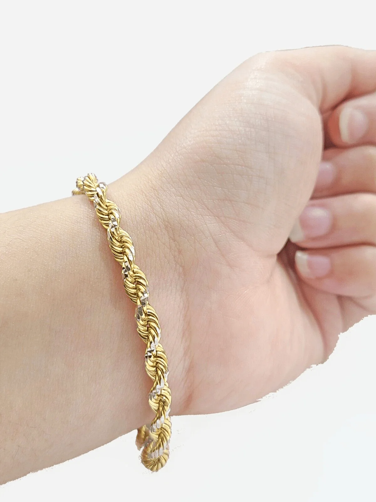 Real 10kt Solid Yellow Gold Rope Bracelet Diamond Cut Unisex 8 Inches 4mm - Image 3