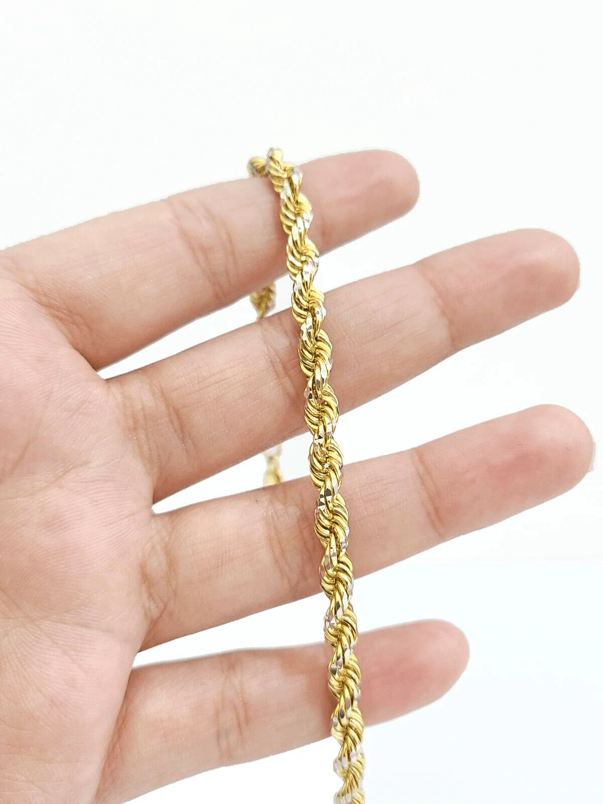 Real 10kt Solid Yellow Gold Rope Bracelet Diamond Cut Unisex 8 Inches 4mm - Image 5