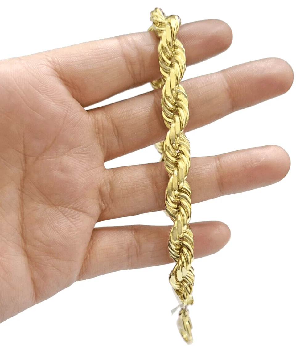 Real 10kt Solid Yellow Gold Rope Bracelet Unisex 9'' Inches 9mm Lobster Lock 10k - Image 2