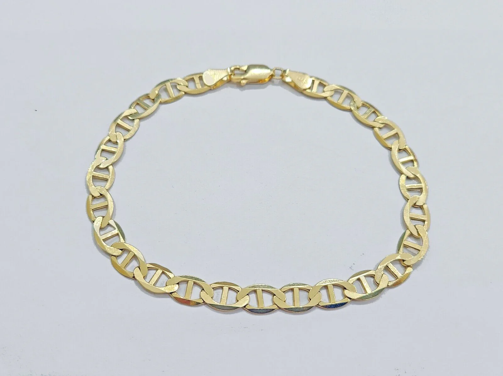 Real 10kt Yellow Gold Anchor Mariner Link Bracelet Unisex 8'' 6mm - Image 2