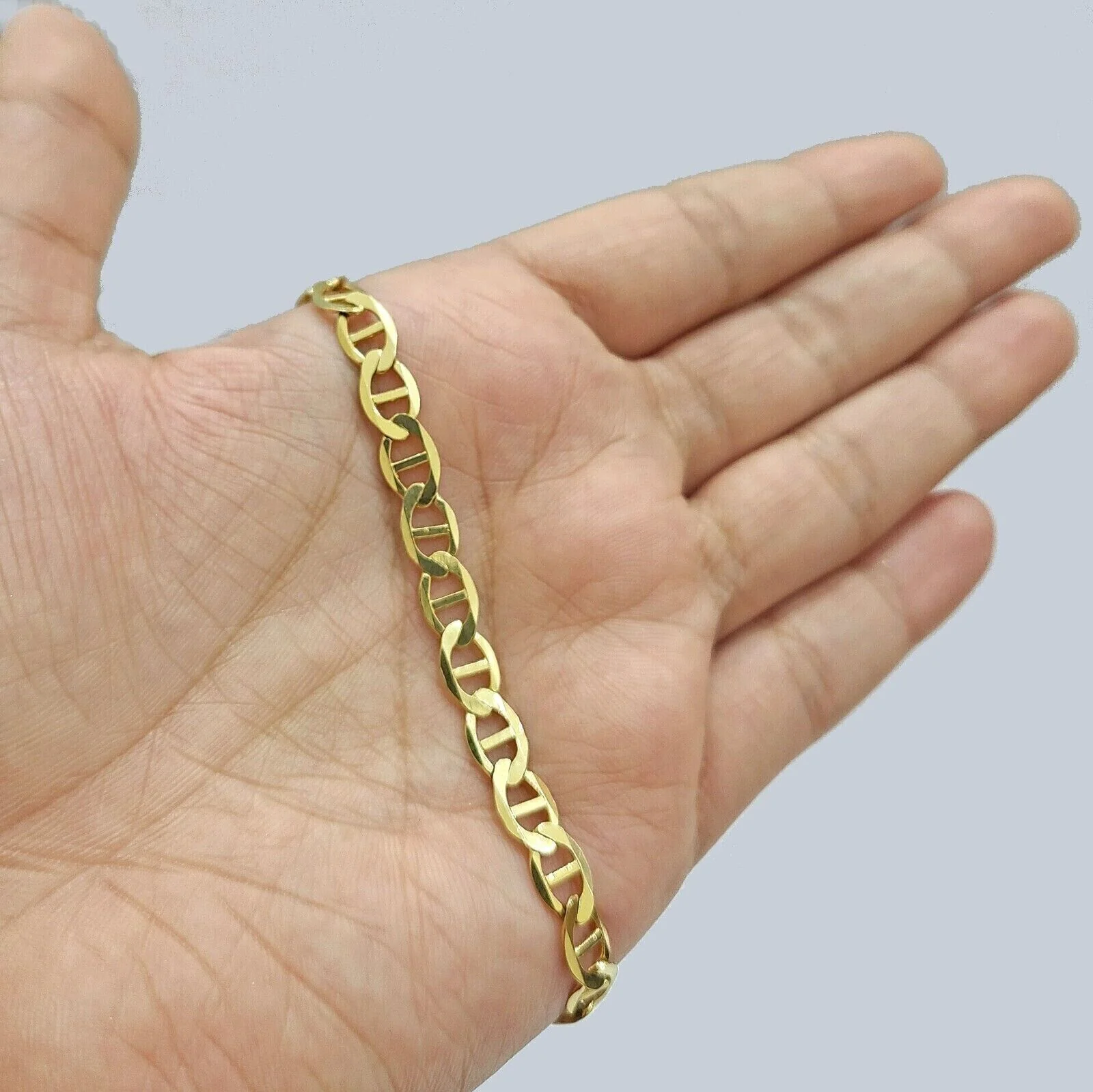 Real 10kt Yellow Gold Anchor Mariner Link Bracelet Unisex 8'' 6mm - Image 3
