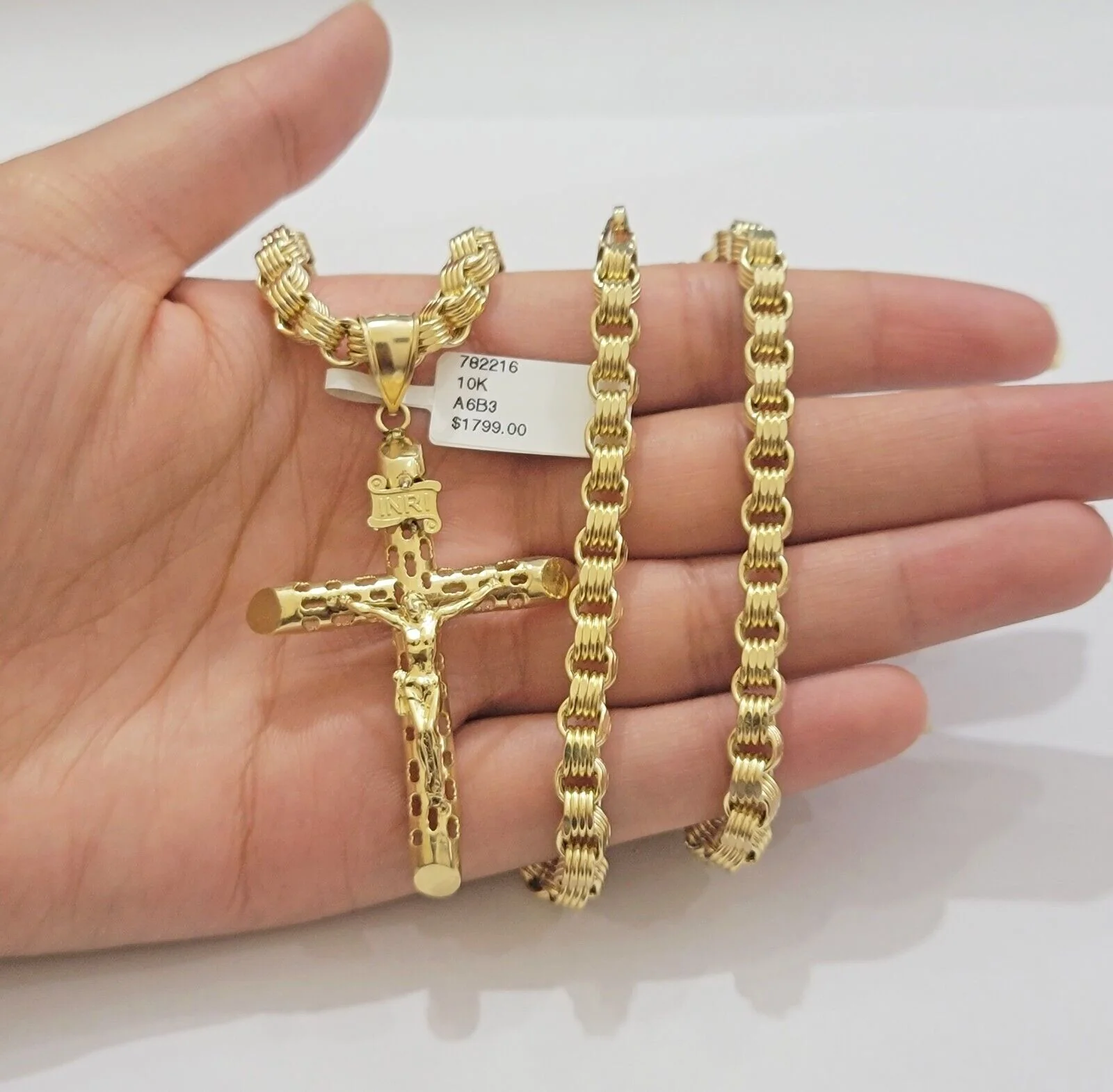 Real 10kt Yellow Gold Chain Pendant Byzantine Necklace 20"-28" & Cross Charm SET - Image 2