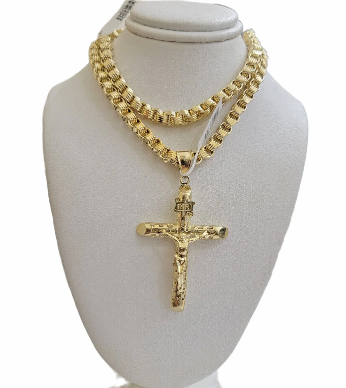 Real 10kt Yellow Gold Chain Pendant Byzantine Necklace 20"-28" & Cross Charm SET - Image 4