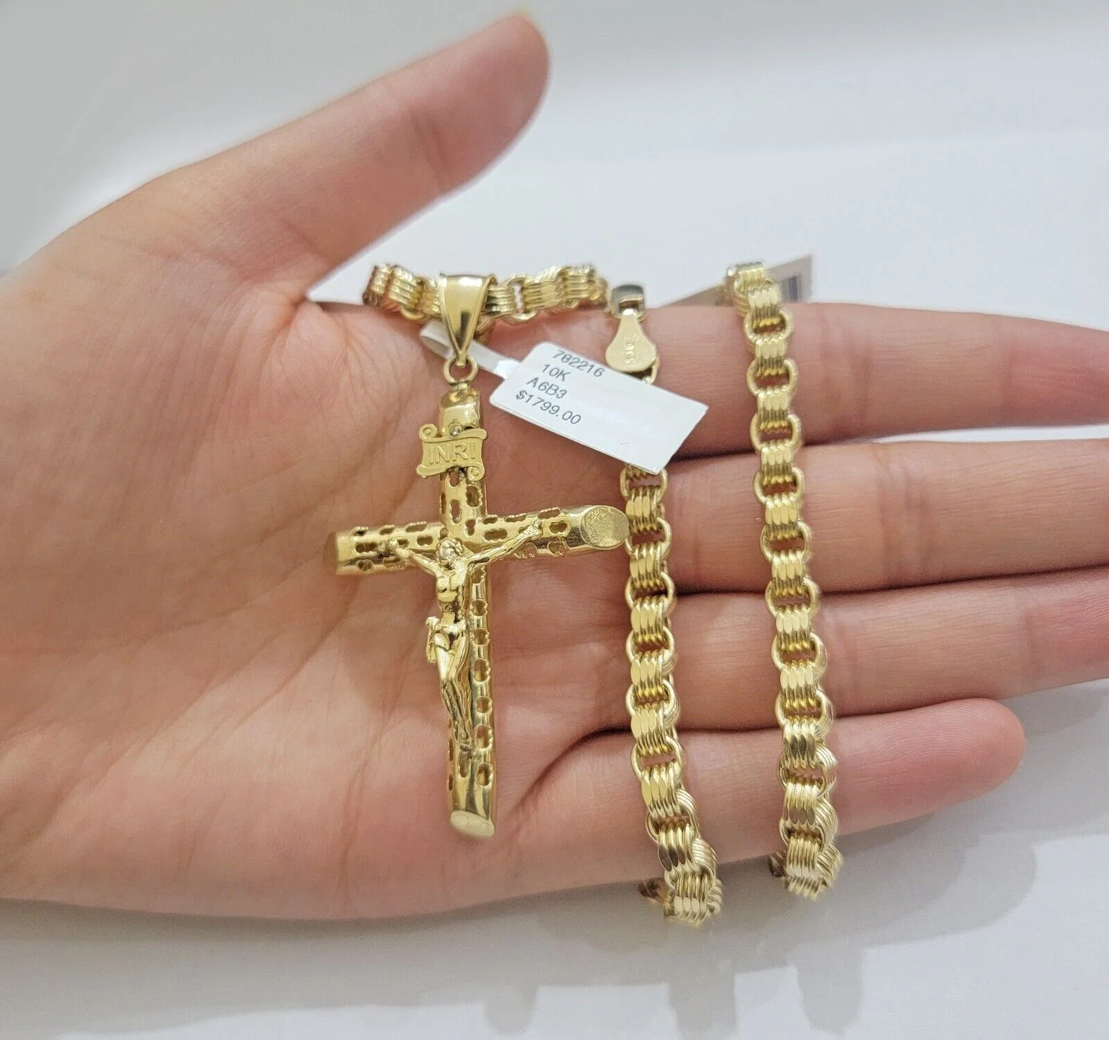 Real 10kt Yellow Gold Chain Pendant Byzantine Necklace 20"-28" & Cross Charm SET - Image 7