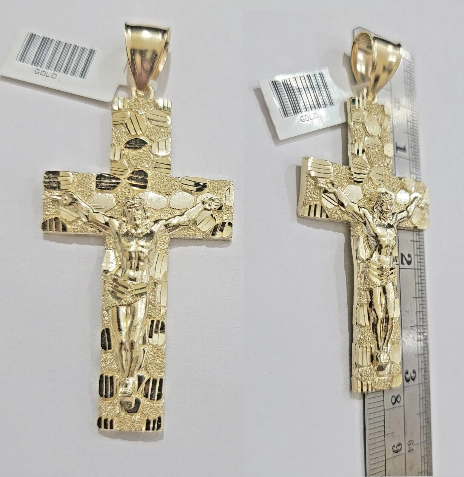 Real 10kt Yellow Gold Chain Pendant Byzantine Necklace Nugget Cross Charm SETS - Image 7