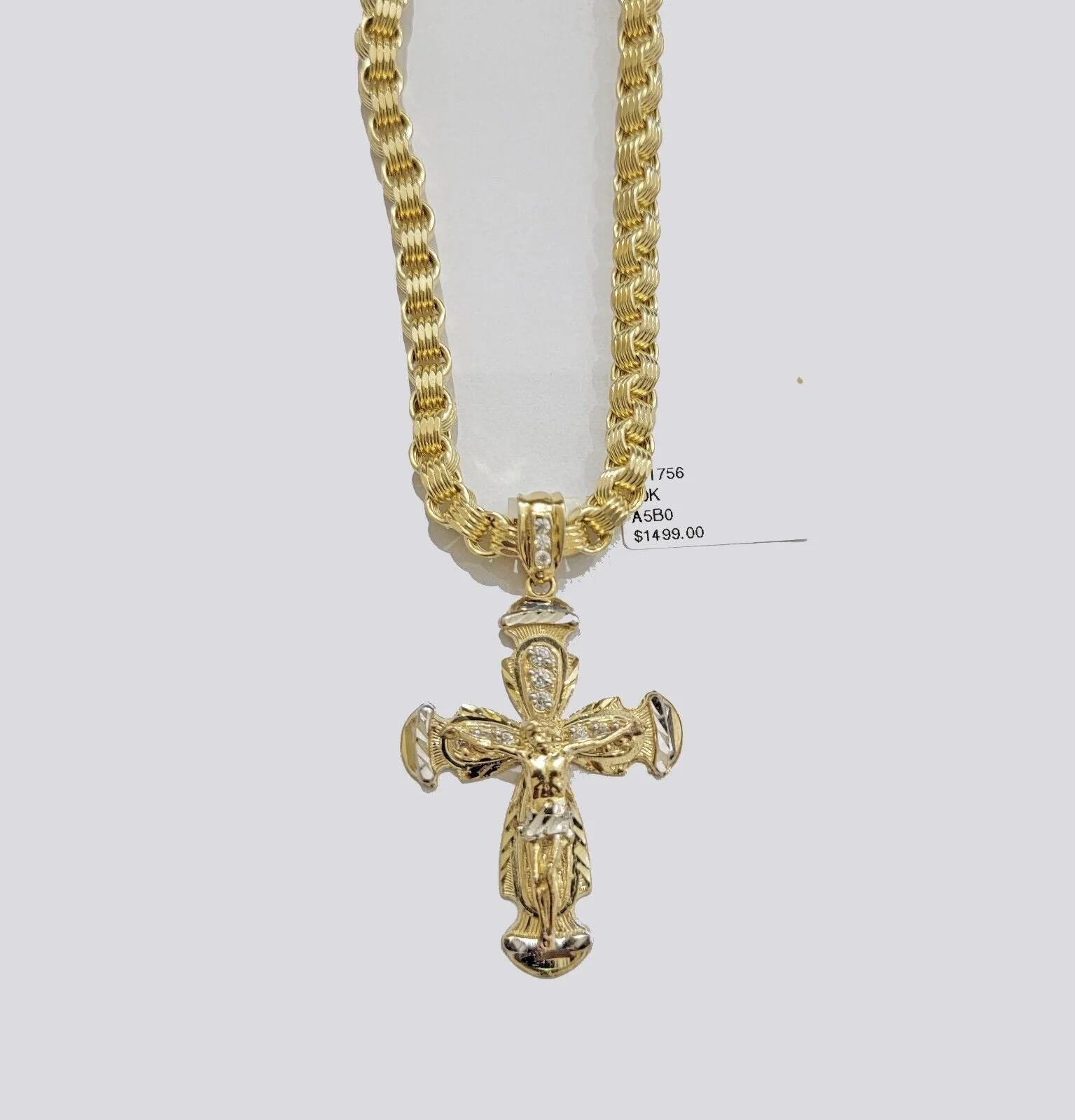 Real 10kt Yellow Gold Chain Pendant Set Byzantine Necklace 20"-28" & Cross Charm - Image 3