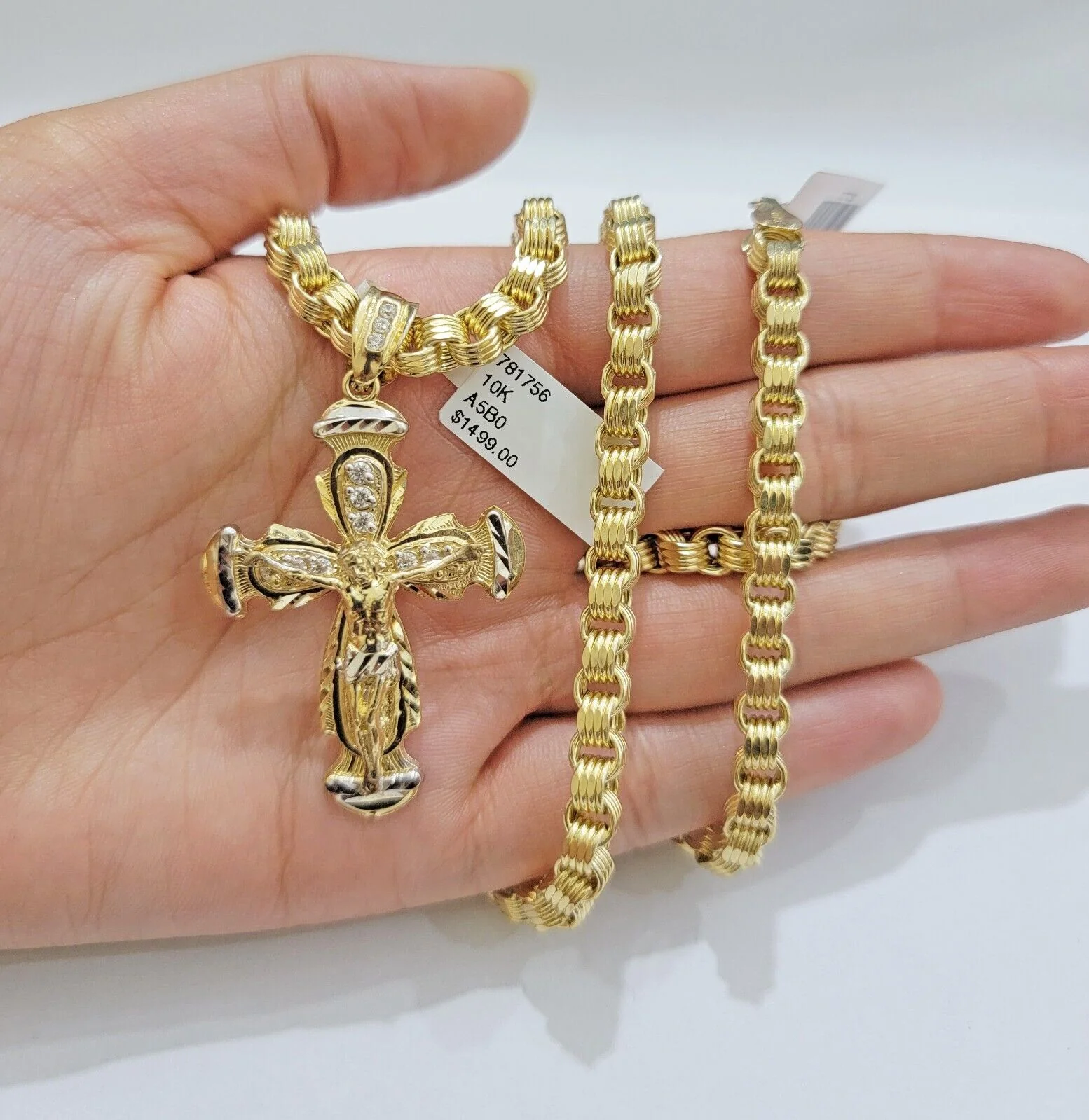 Real 10kt Yellow Gold Chain Pendant Set Byzantine Necklace 20"-28" & Cross Charm - Image 6
