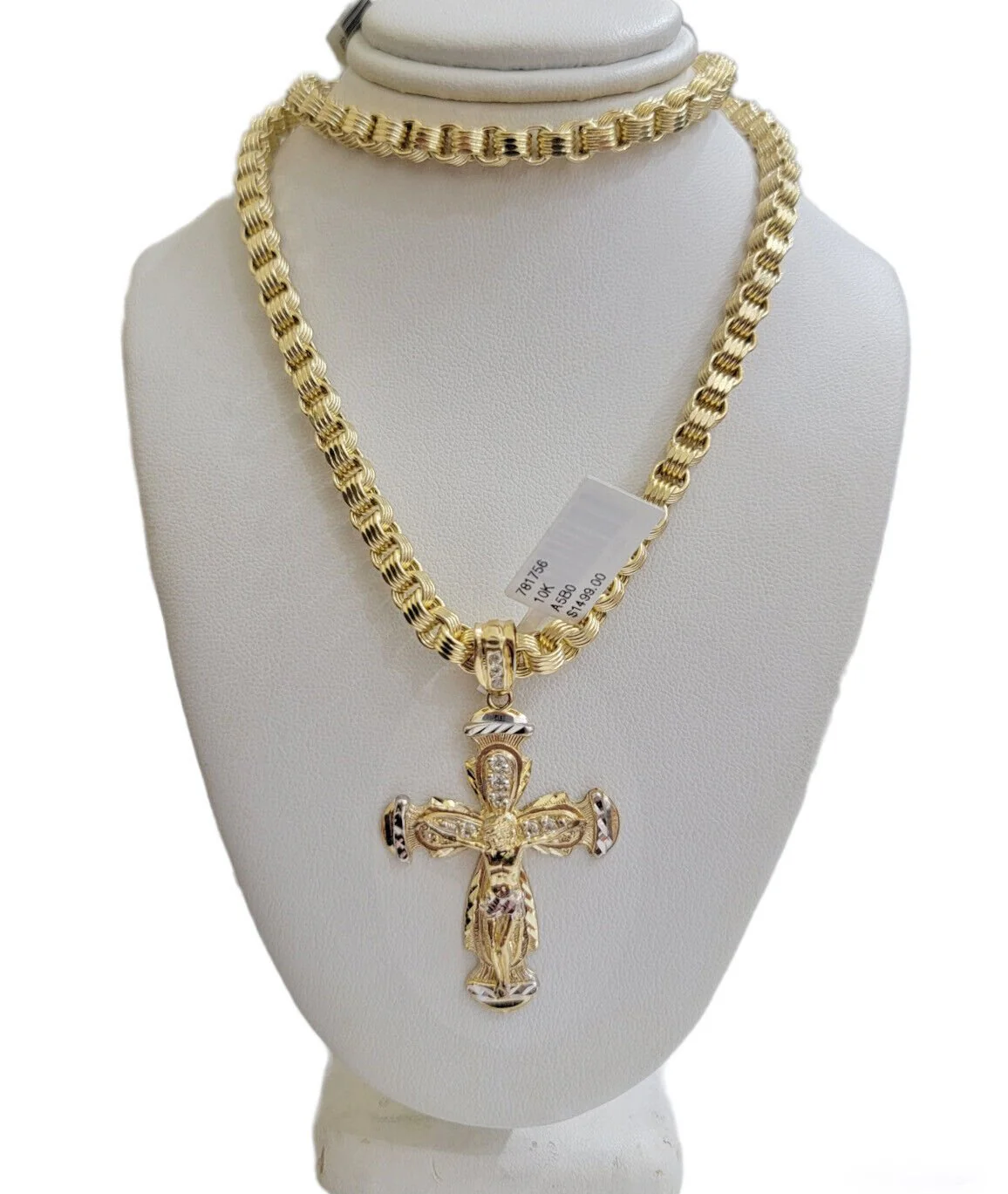 Real 10kt Yellow Gold Chain Pendant Set Byzantine Necklace 20"-28" & Cross Charm - Image 7