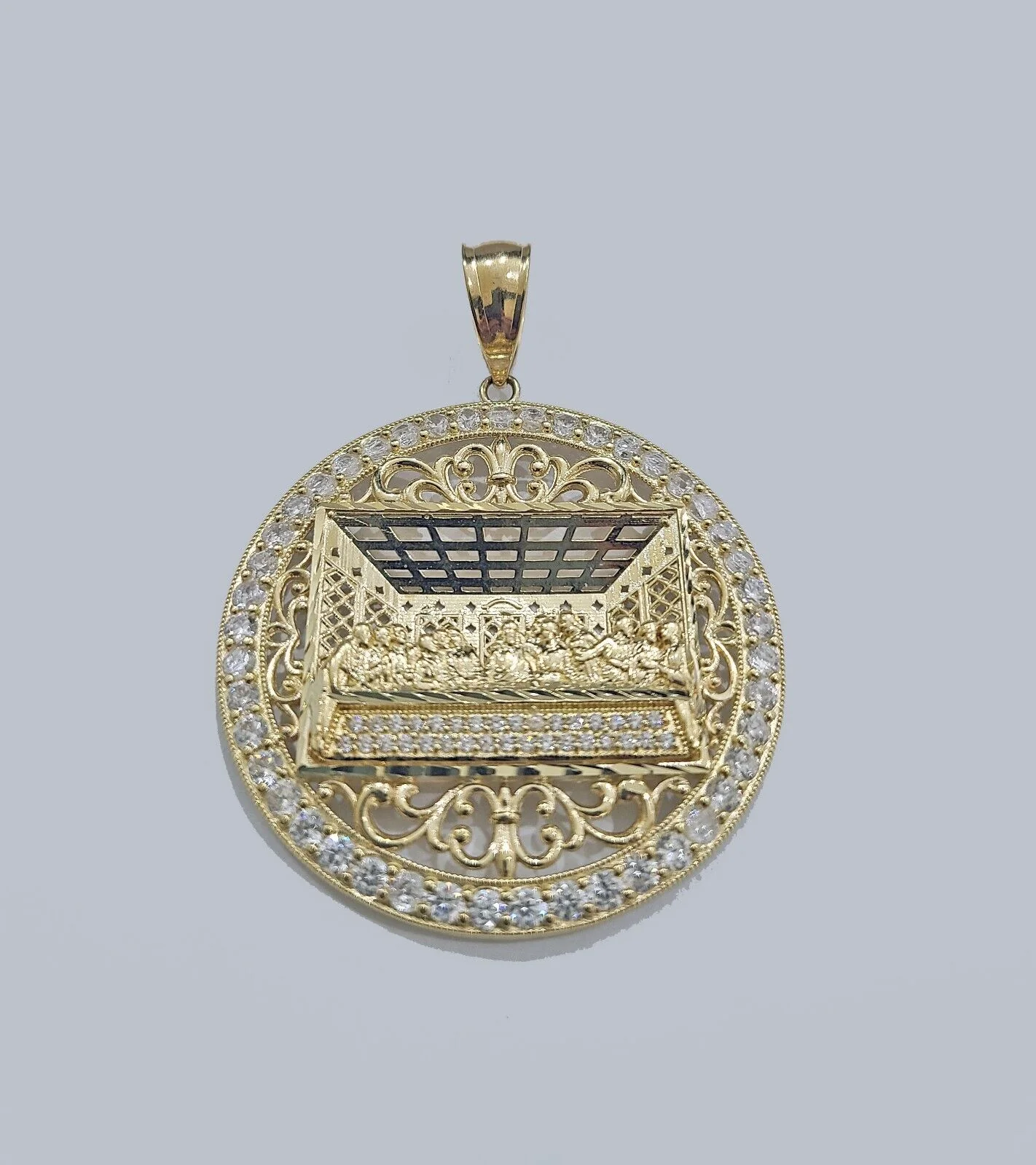 Real 10kt Yellow Gold Circular Last Supper Pendant Charm 3D style - Image 5