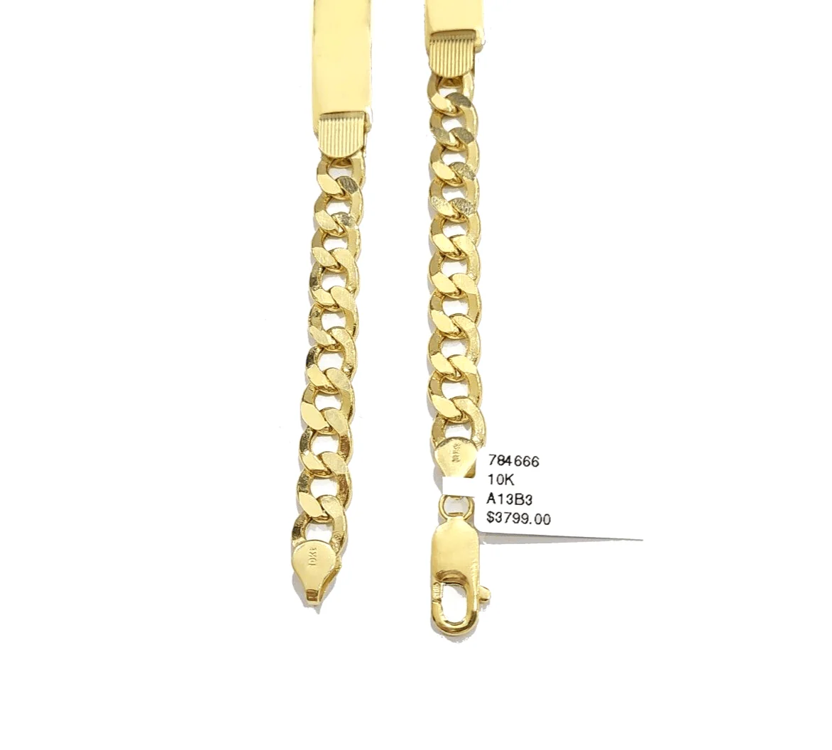 Real 10kt Yellow Gold Cuban Curb Link ID Bracelet Unisex 8.5'' 10mm Unisex - Image 5