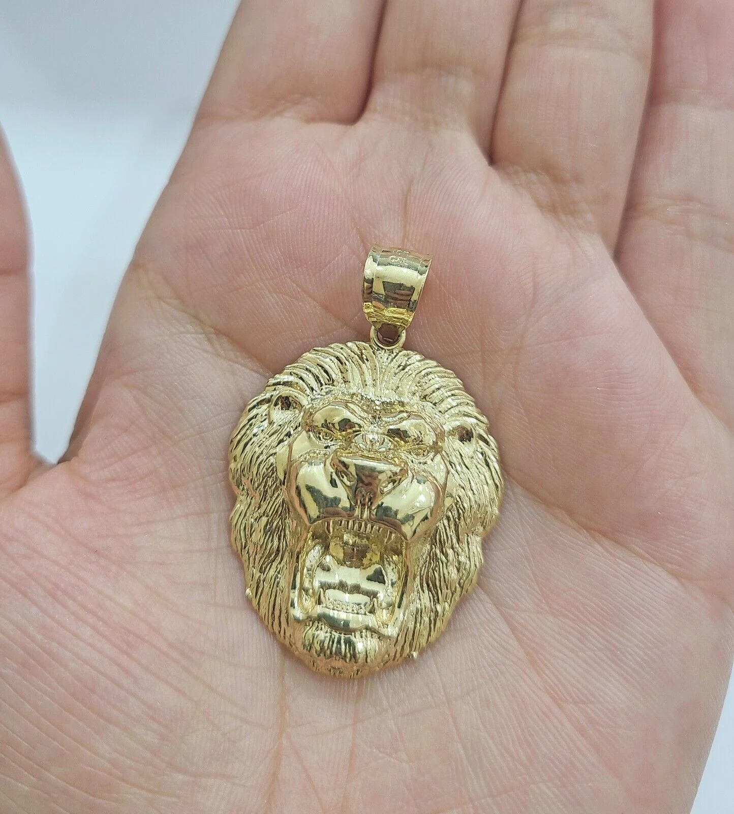 Real 10kt Yellow Gold Lion Head Pendant charm 1.5" for Necklace and chain Mens - Image 5