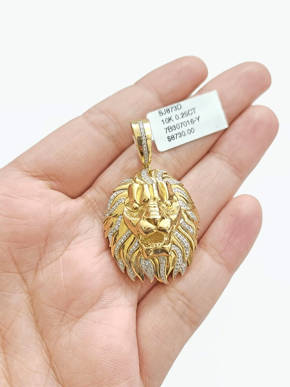 Real 10kt Yellow Gold Lion Head Pendant Diamond Charm for Necklace and Chain