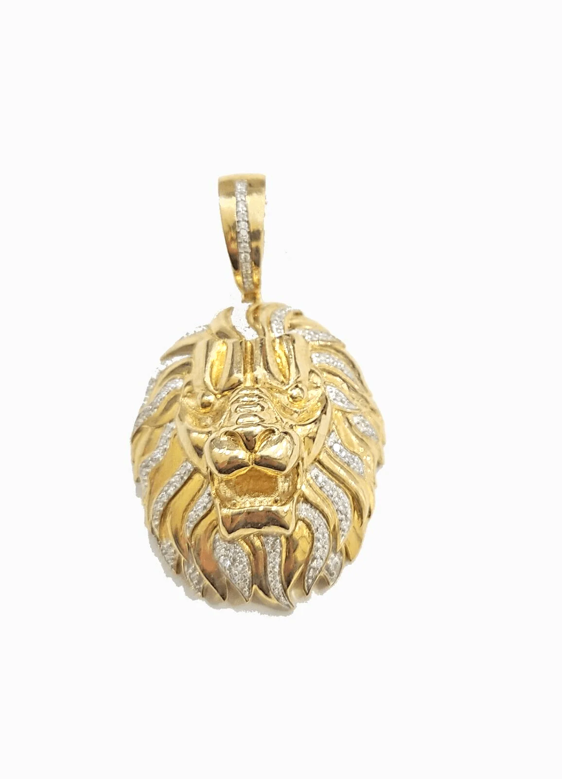Real 10kt Yellow Gold Lion Head Pendant Diamond Charm for Necklace and Chain - Image 3