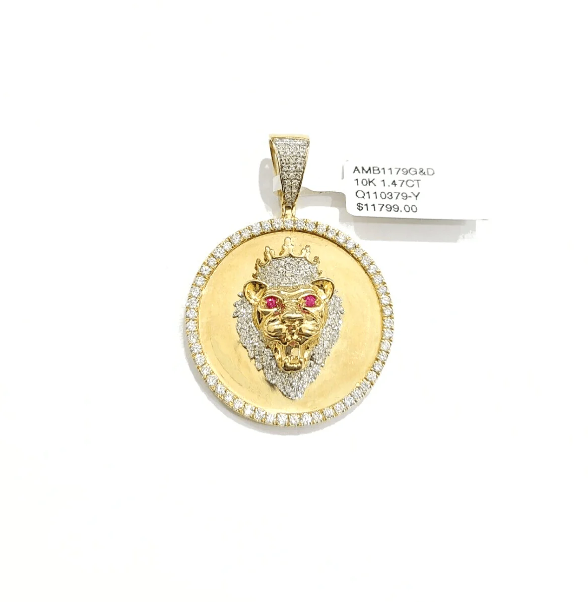 Real 10kt Yellow Gold Lion Head Pendant Diamond Charm for Necklace and Chain - Image 2