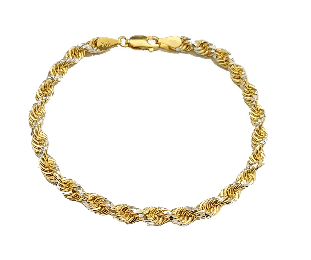 Real 10kt Yellow Gold Rope Bracelet Solid link 8 Inches 4mm Diamond Cut Two-Tone - Image 5