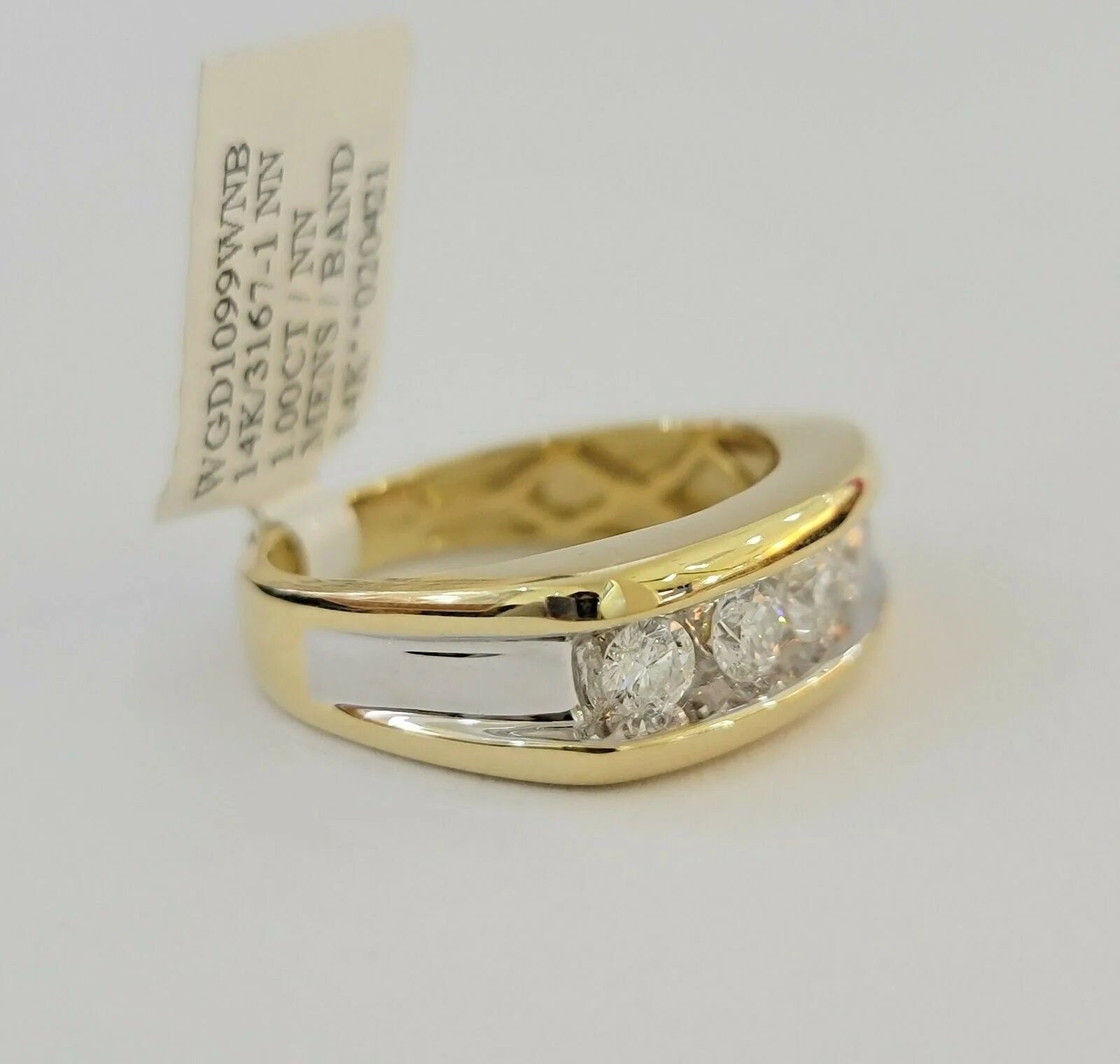 Real 14k 1CT Diamond Ring Men's Band channel-set round diamond Two-Tone Gold - Image 7