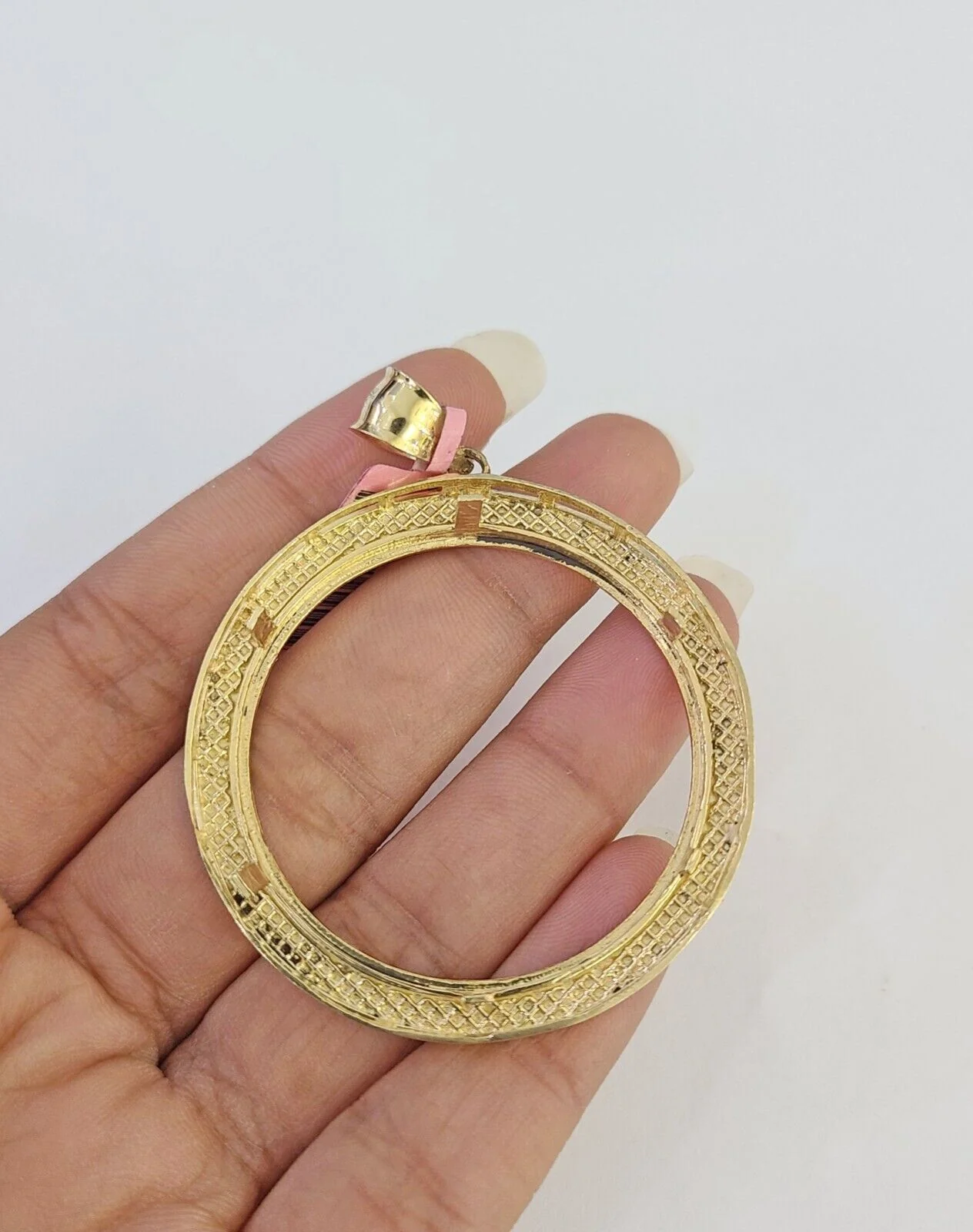 Real 14k Bezel Charm Centenario Mexican Yellow Gold Pendant Round Coin 14kt - Image 4
