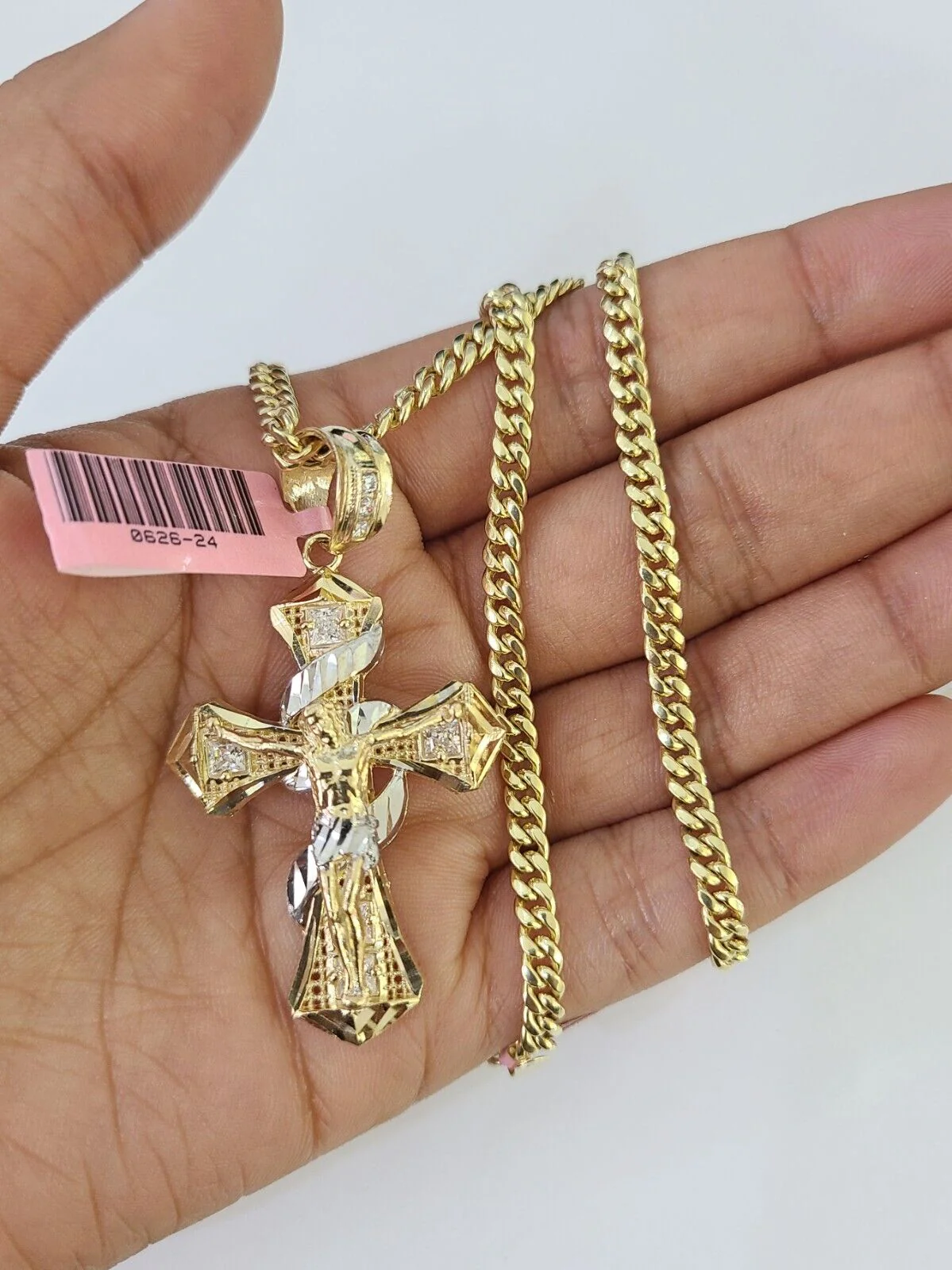 Real 14k Chain Cross Charm Set Miami Cuban Link 4mm Necklace Pendant 20" - Image 3