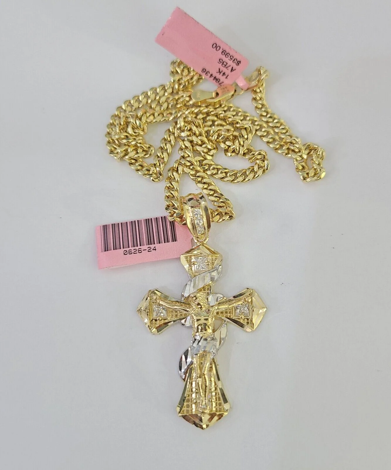 Real 14k Chain Cross Charm Set Miami Cuban Link 4mm Necklace Pendant 20" - Image 4
