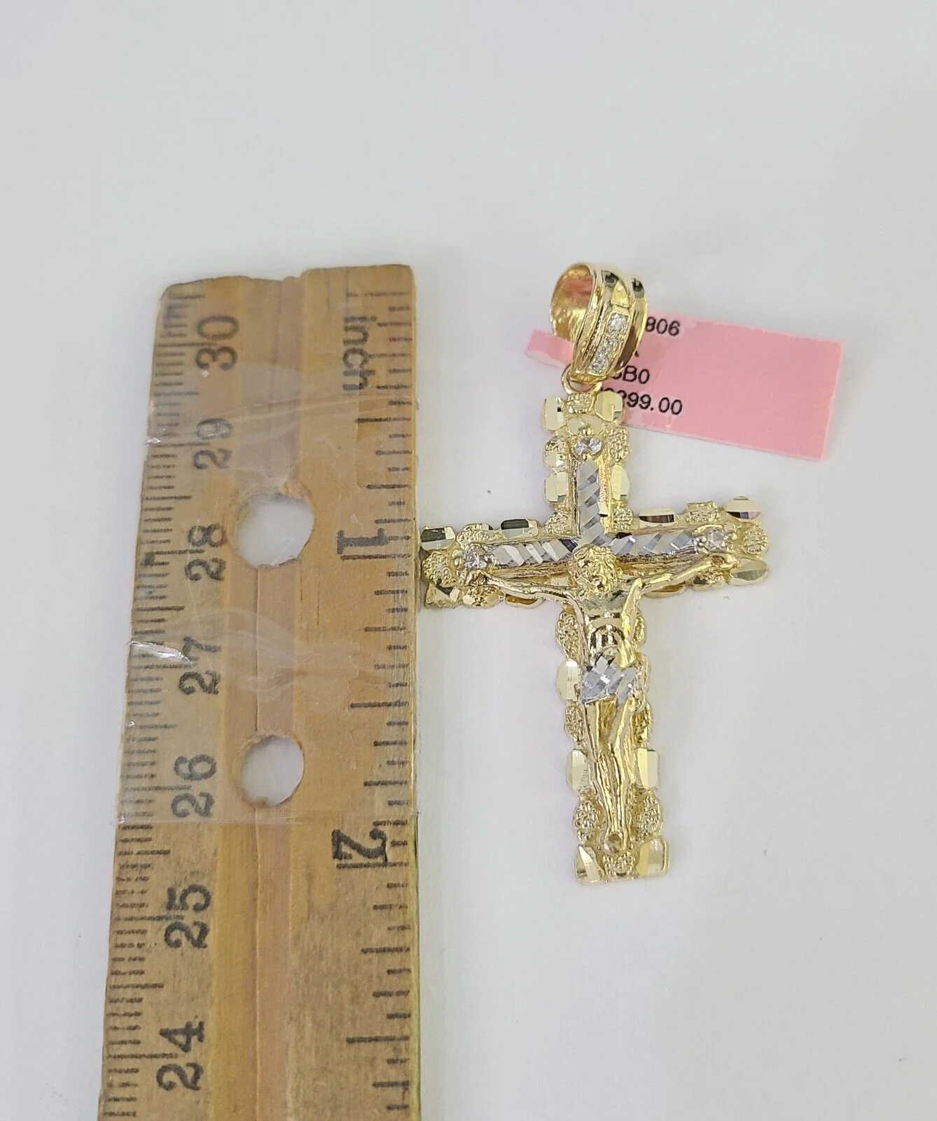 Real 14k Chain Cross Charm Set Miami Cuban Link 4mm Necklace Pendant Yellow Gold - Image 2