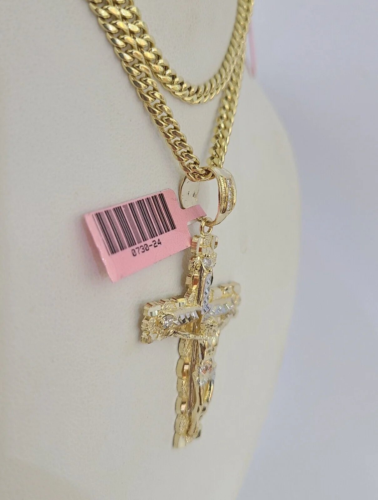 Real 14k Chain Cross Charm Set Miami Cuban Link 4mm Necklace Pendant Yellow Gold - Image 5