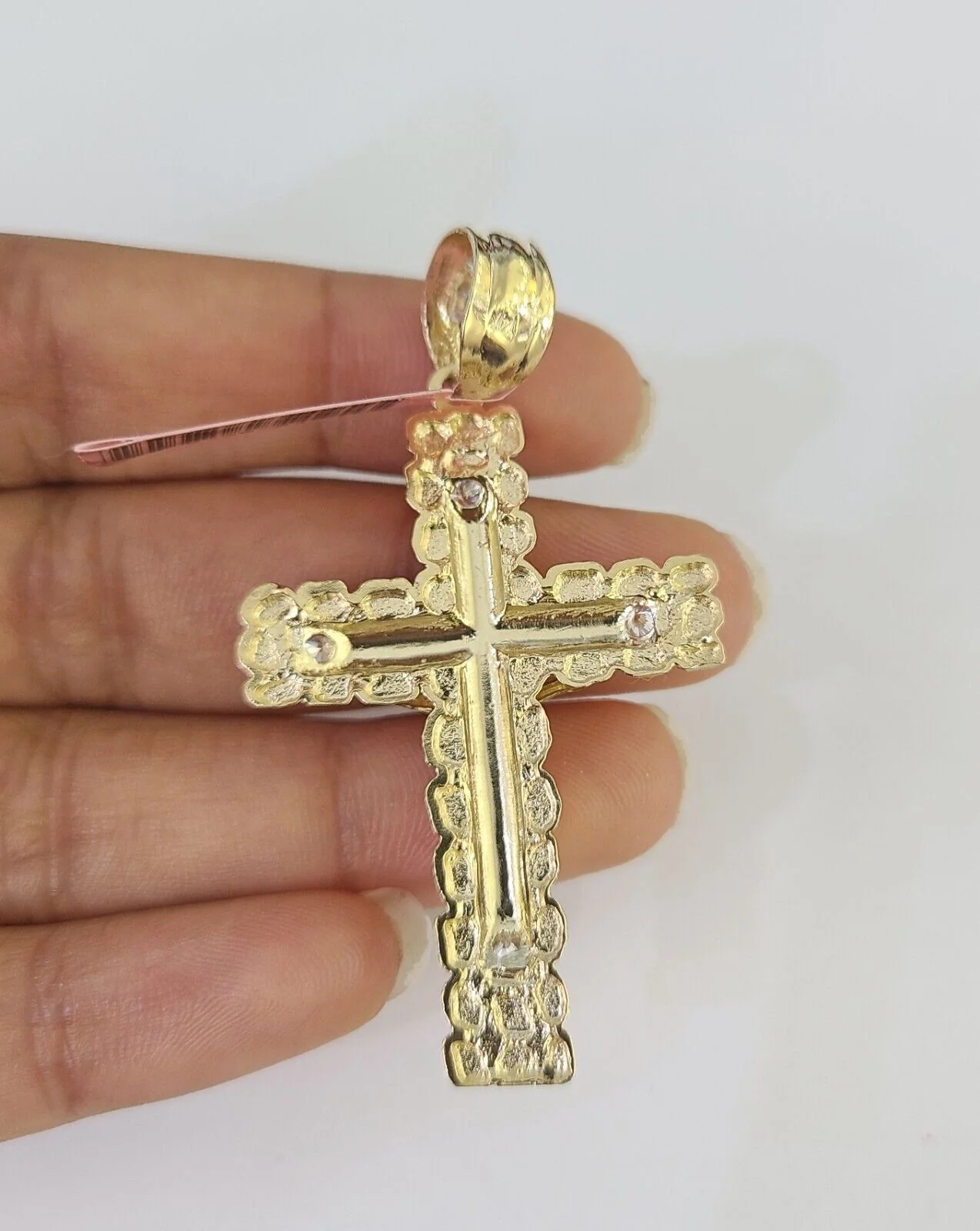 Real 14k Chain Cross Charm Set Miami Cuban Link 4mm Necklace Pendant Yellow Gold - Image 7