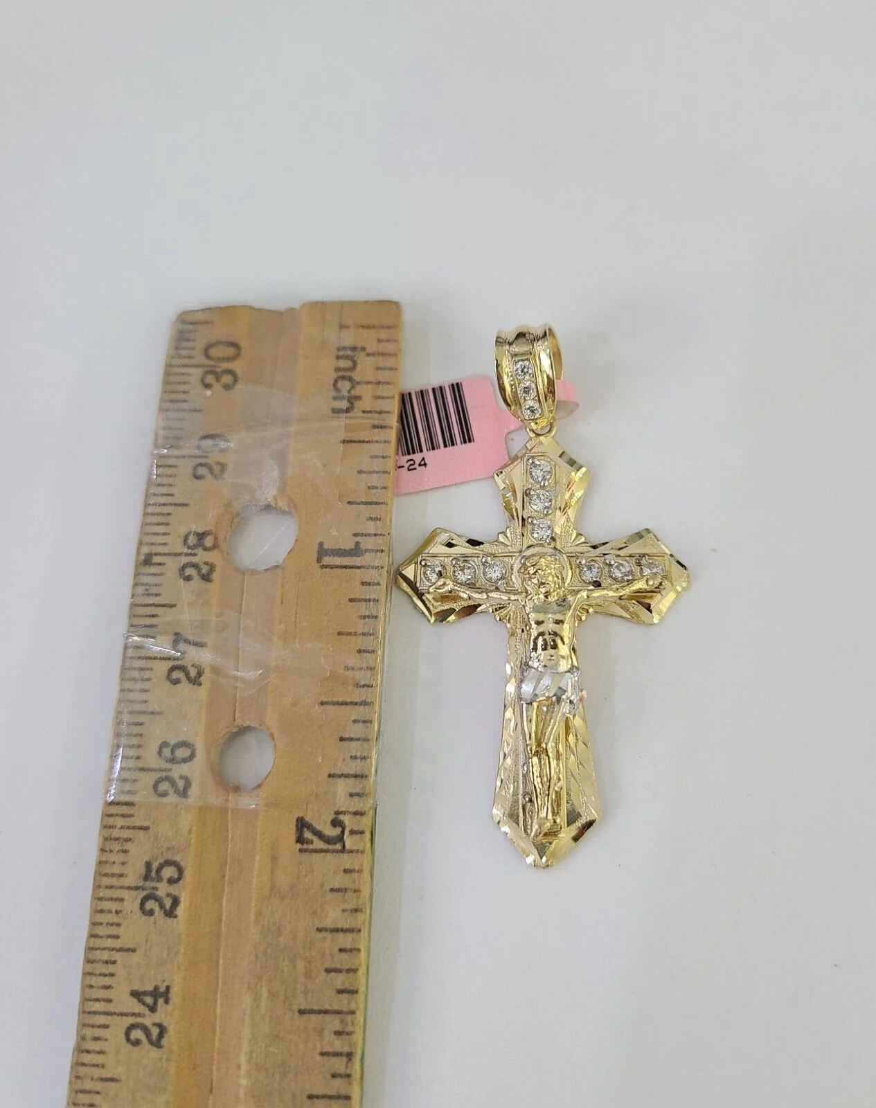 Real 14k Chain Cross Charm Set Miami Cuban Link 4mm Necklace Pendant Yellow Gold - Image 3