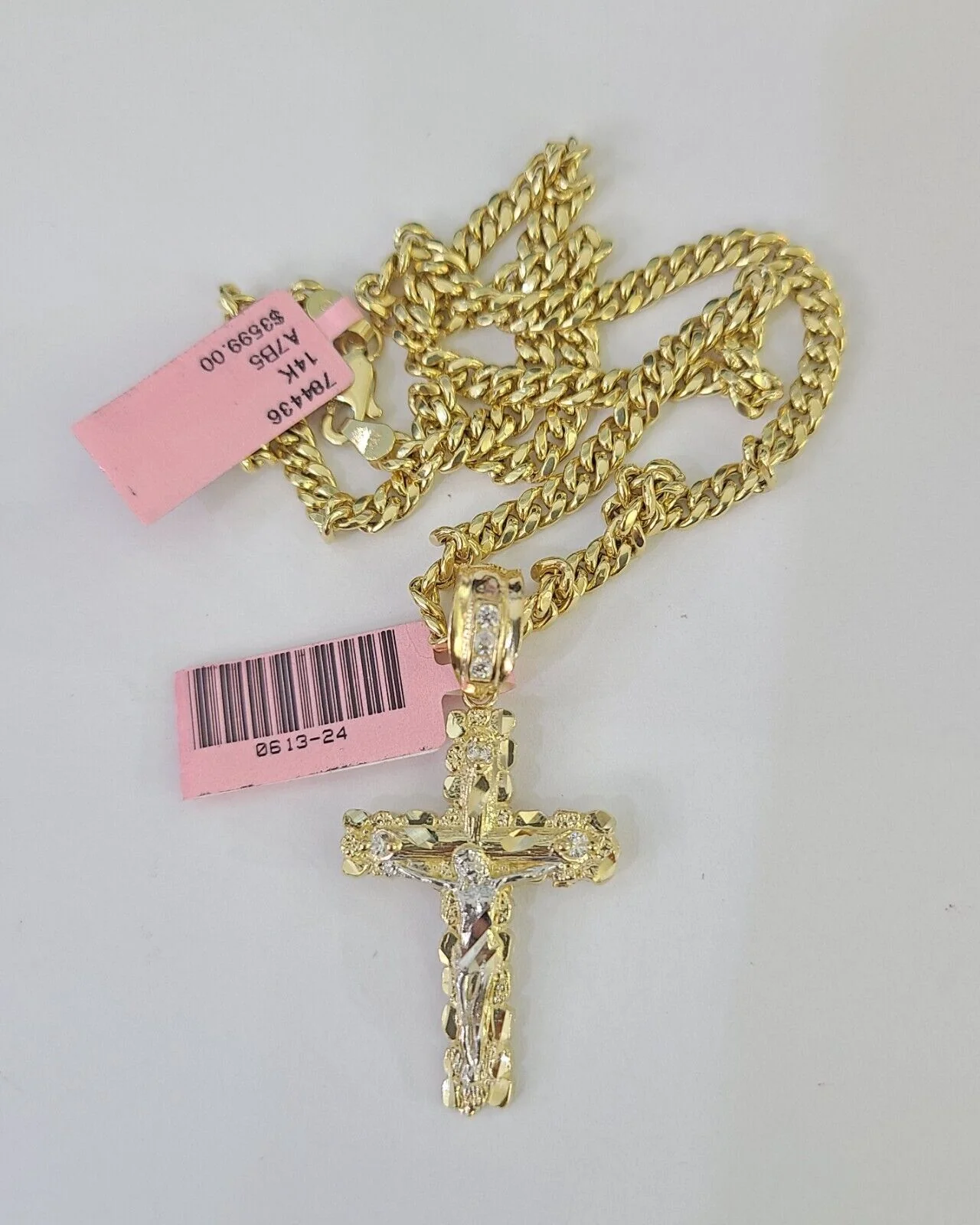 Real 14k Chain Cross Charm Set Miami Cuban Link 4mm Necklace Pendant Yellow Gold - Image 5