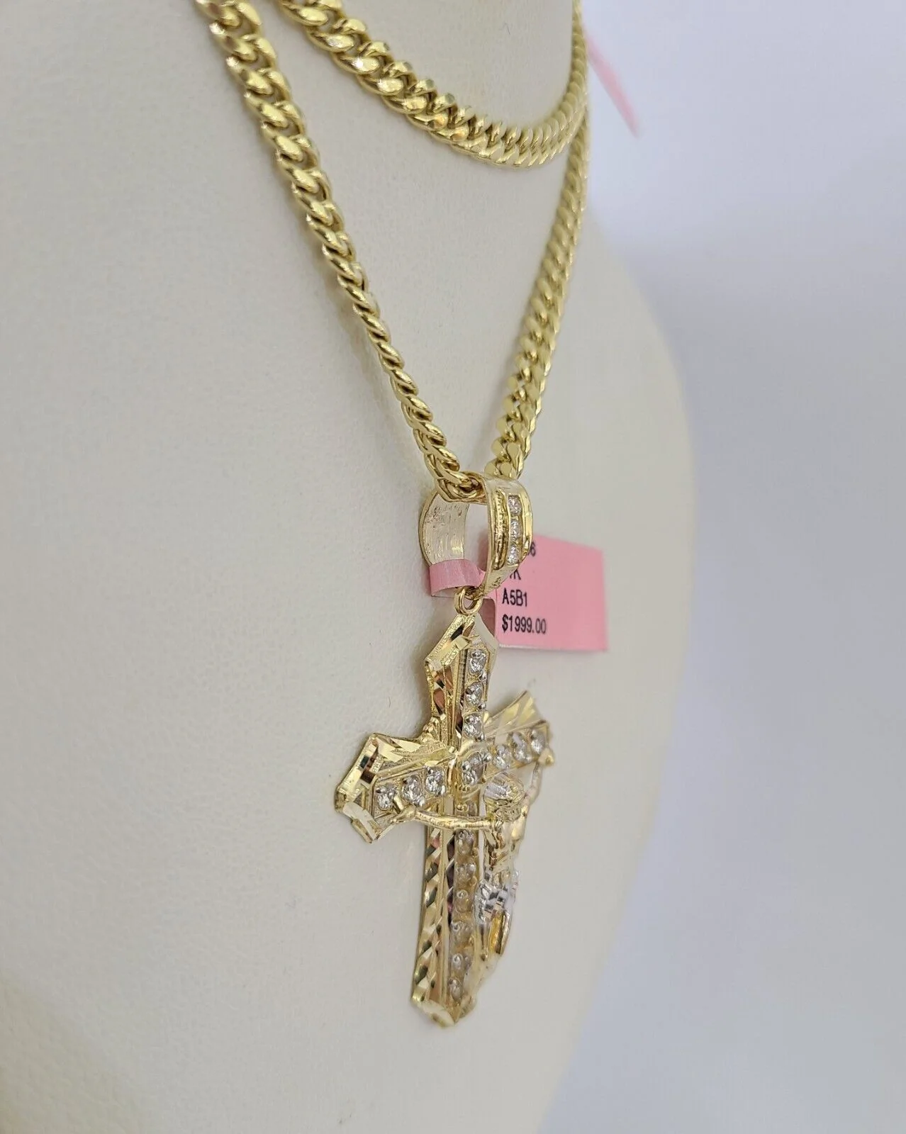 Real 14k Chain Cross Charm Set Miami Cuban Link 4mm Necklace Pendant Yellow Gold - Image 6