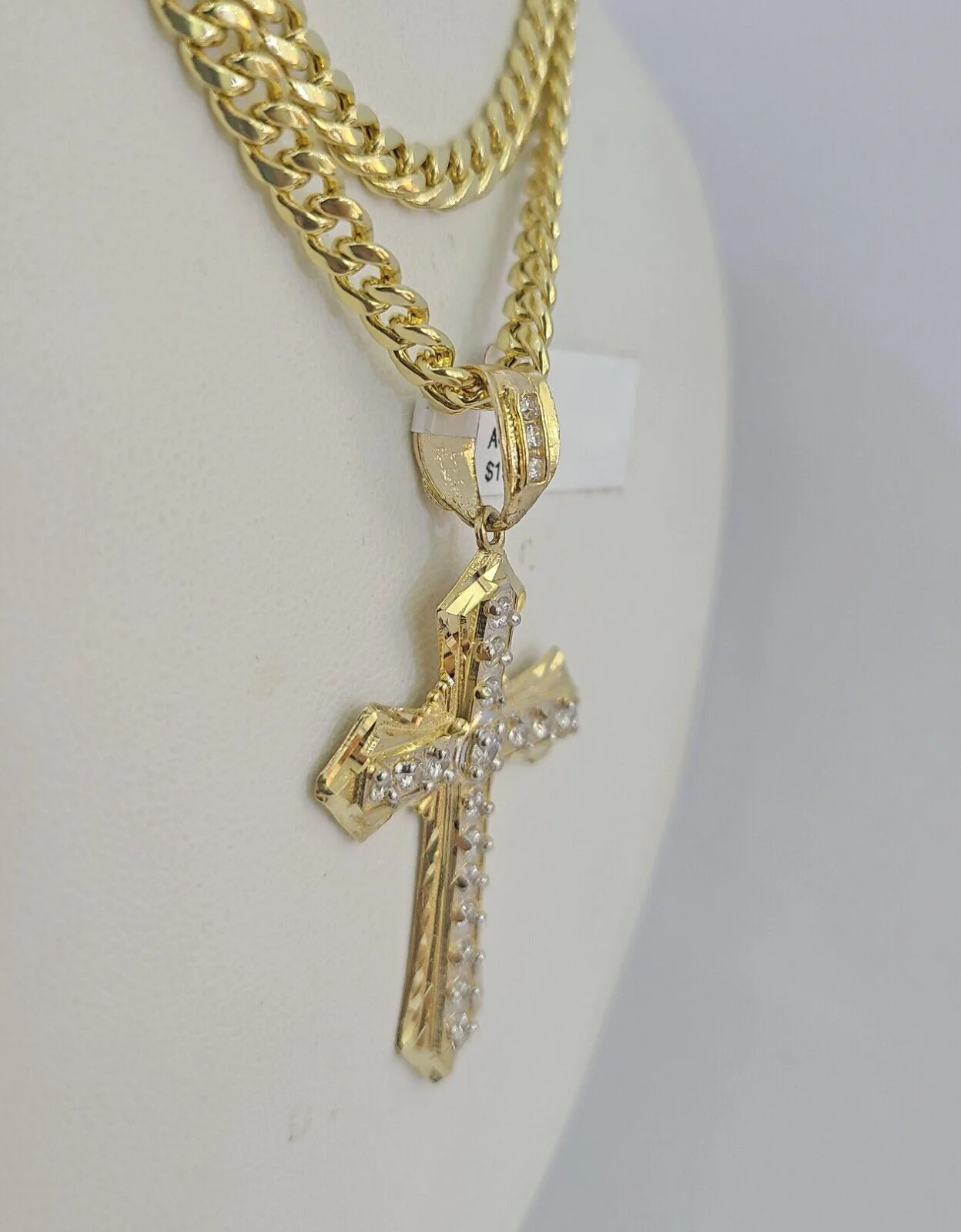 Real 14k Chain Cross Charm Set Miami Cuban Link 5mm 18"-30" Necklace Pendant - Image 2
