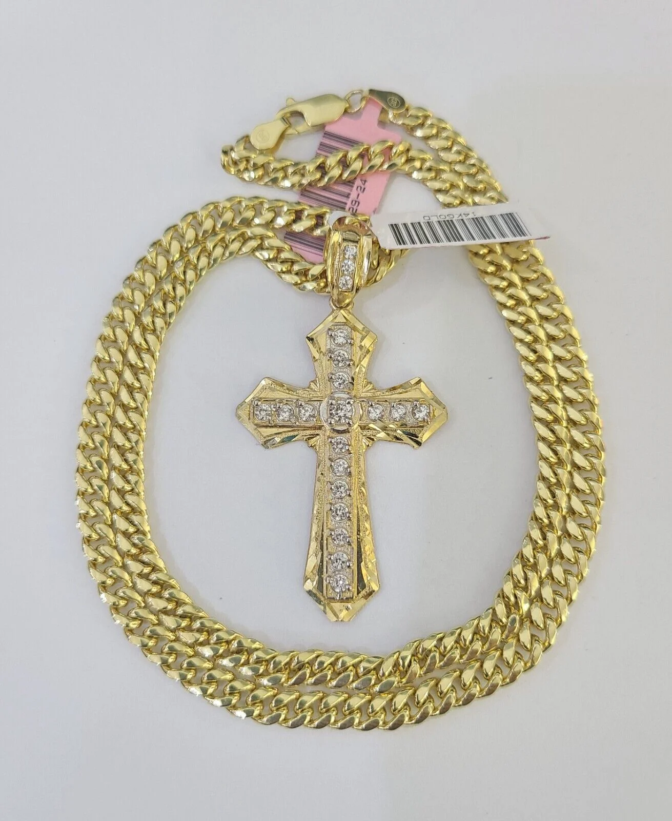 Real 14k Chain Cross Charm Set Miami Cuban Link 5mm 18"-30" Necklace Pendant - Image 4