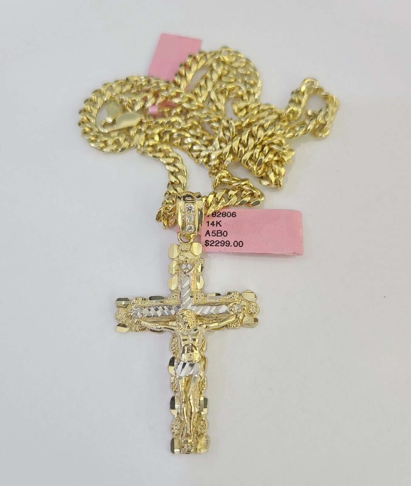 Real 14k Chain Cross Charm Set Miami Cuban Link 5mm 18"-30" Necklace Pendant - Image 4