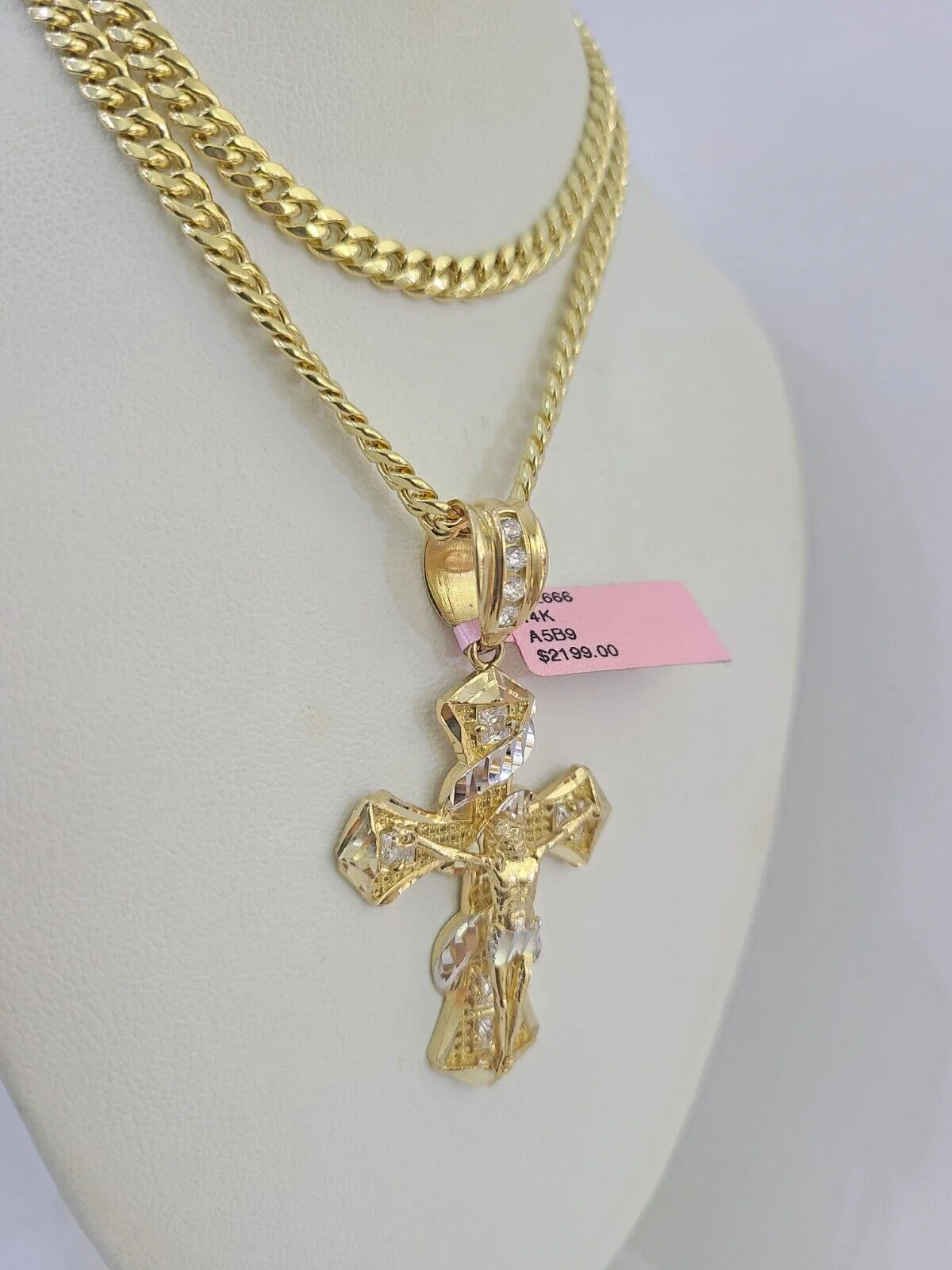 Real 14k Chain Cross Charm Set Miami Cuban Link 5mm 18"-30" Necklace Pendant - Image 6